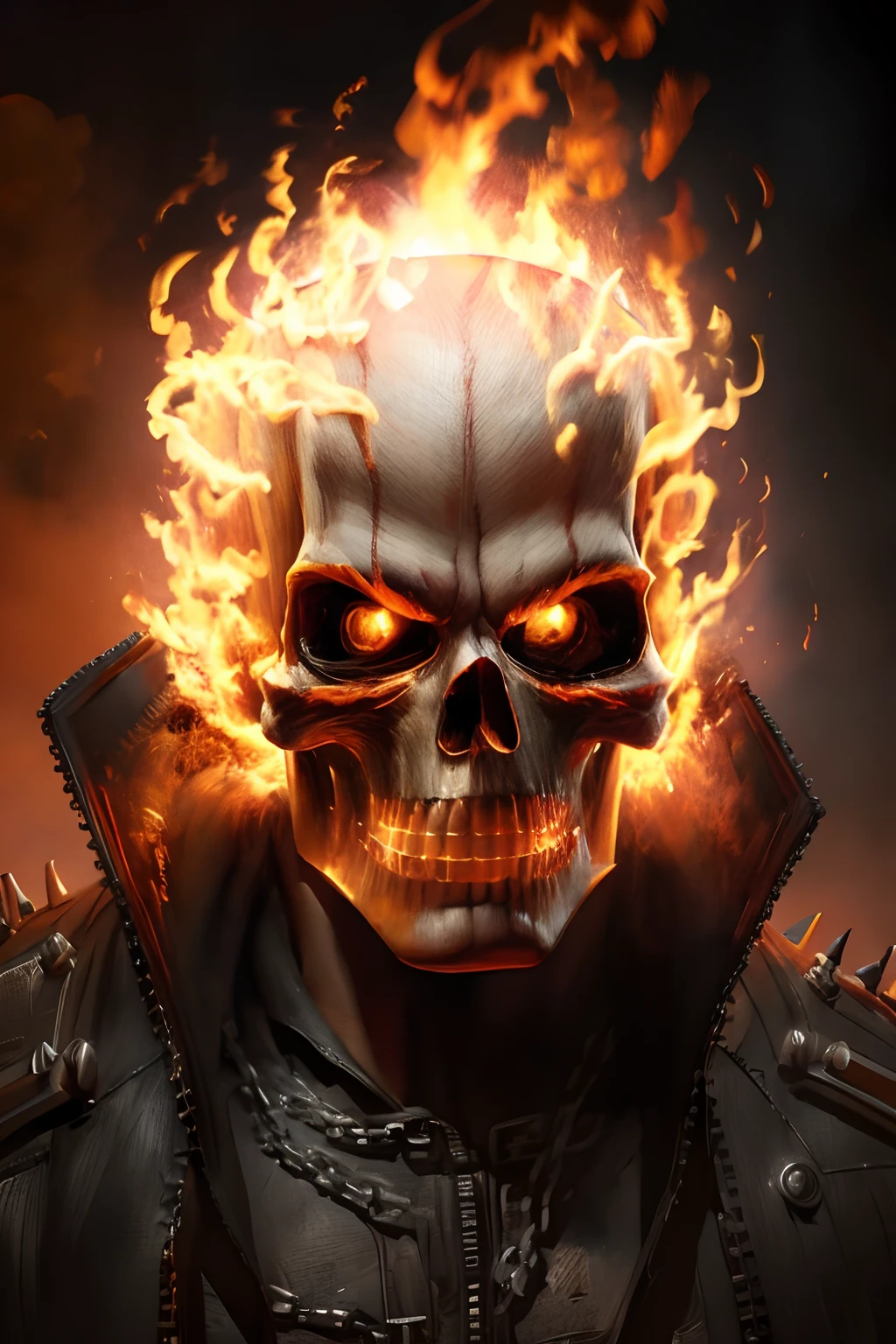 high quality, cinematic ray , realistic digital art illustration movie poster portrait  ghostrider,   epic lighting, cinematic lighting,   high res, (detailed image:1), insane details, soft,  hyper realistic,   (highly detailed:1.2), masterpiece, 8k uhd, digital art style ,  trending on artstation