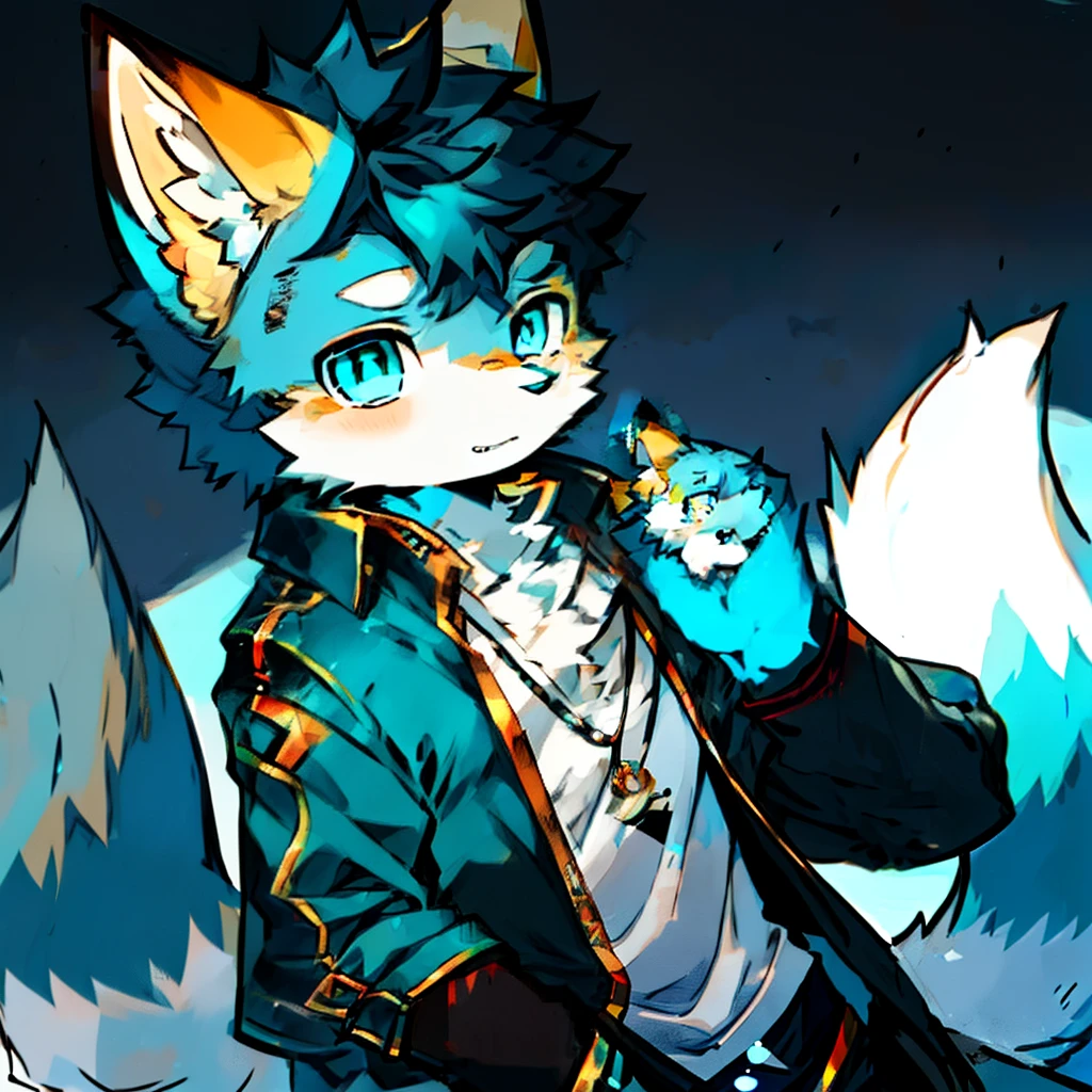 anthro male cat，Fox Boy，a plush，male people，8  boy，Vampires，Morpheus，Yellow ears，blue color eyes，Fluffy tail
