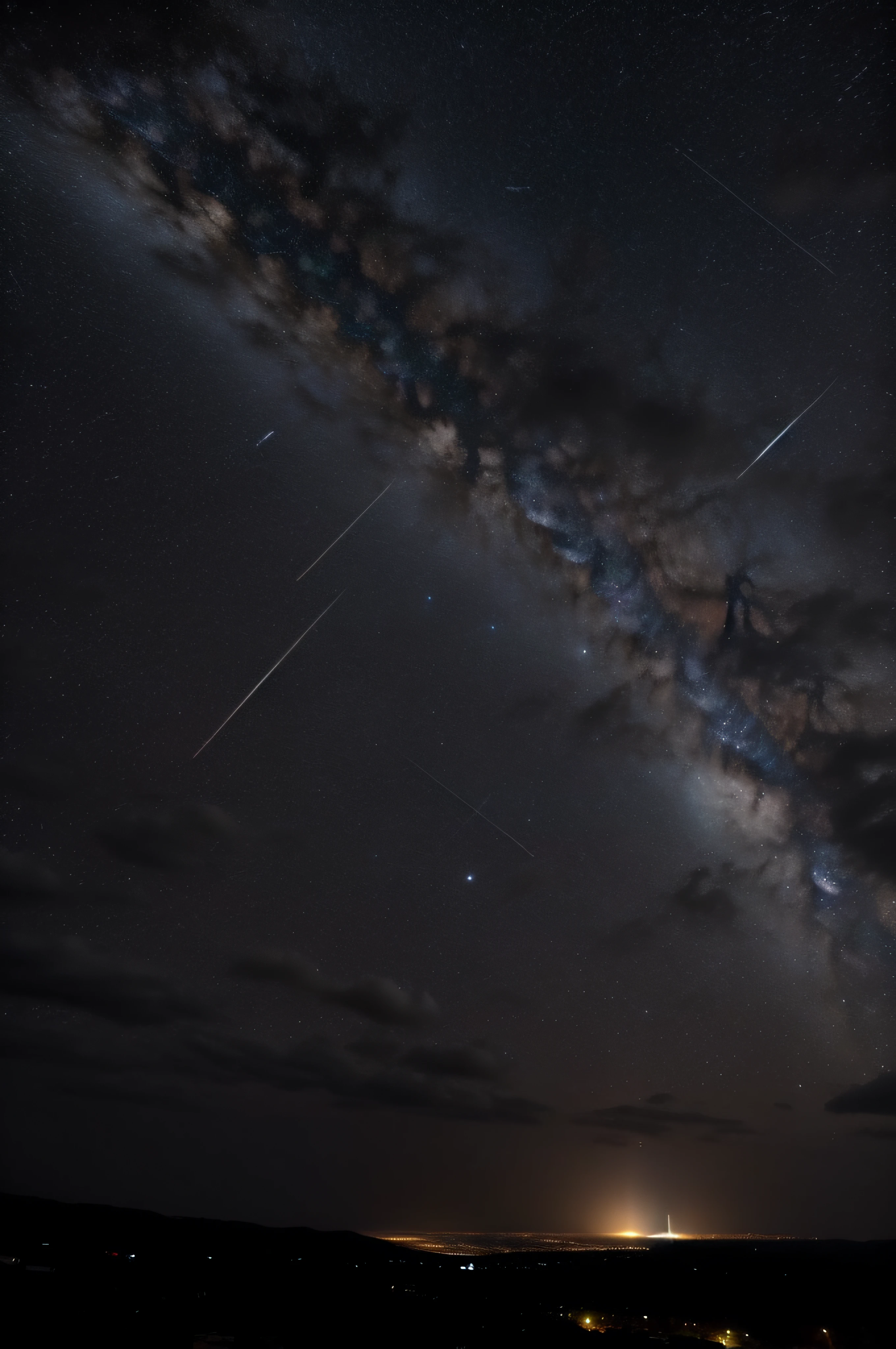 Meteor shower seen in the night sky, chuva de meteoros, night sky, astronômia, outer space , HD, Ultra Realista