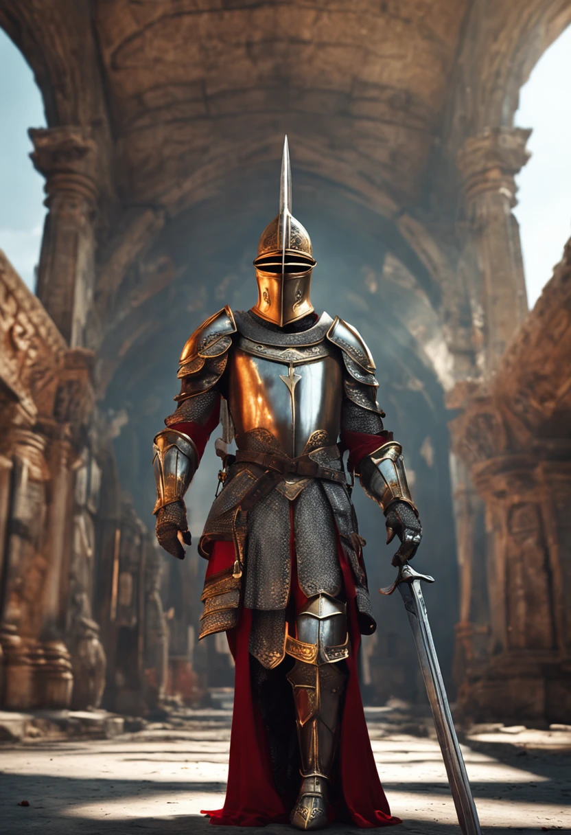 Royal Knights,Gorgeous heavy armor wraps the whole body,show,femele,Tall and mighty,Point the Knight's Sword to the ground,sportrait,closeup cleavage,Solemn,flatchest,modest,humble,Cinematic, hdr, primitive, Intricate, High quality, Gorgeous shades, Intricate details, super-fine,oc rendered,Ray traching,Reallightandshadow,Hyper-realistic