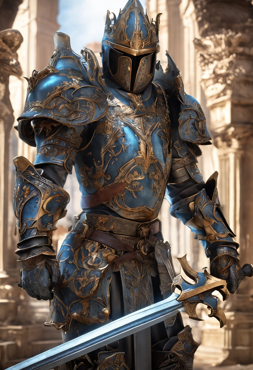 Royal Knights,Gorgeous heavy armor wraps the whole body,show,femele,Tall and mighty,Point the Knight's Sword to the ground,sportrait,closeup cleavage,Solemn,flatchest,modest,humble,Cinematic, hdr, primitive, Intricate, High quality, Gorgeous shades, Intricate details, super-fine,oc rendered,Ray traching,Reallightandshadow,Hyper-realistic