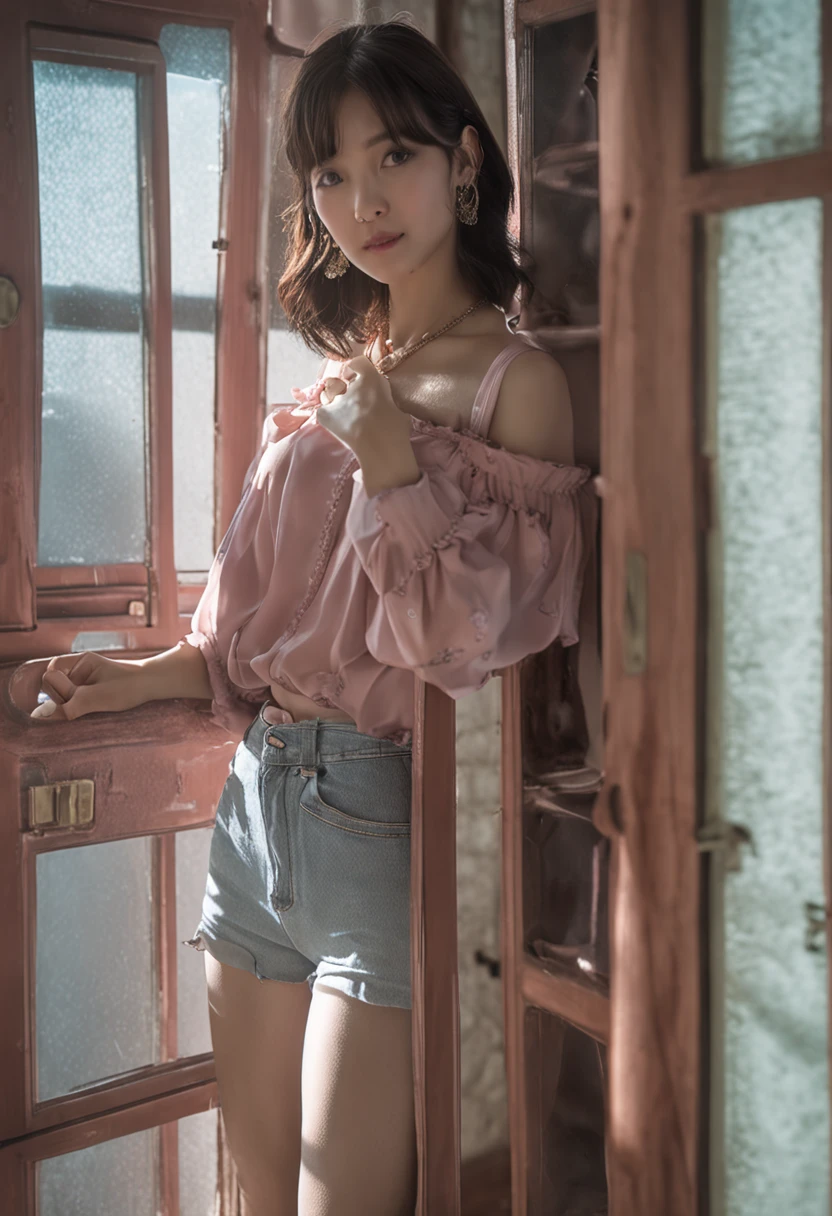 ((top-quality、8K、masterpiece:1.3))、1girl in、Slim Abs Beauty:1.3、(Hairstyle Casual、huge tit:1.2)、doress:1.1、Super fine face、Delicat eyes、二重まぶた、a smile、home、valley、perspiring