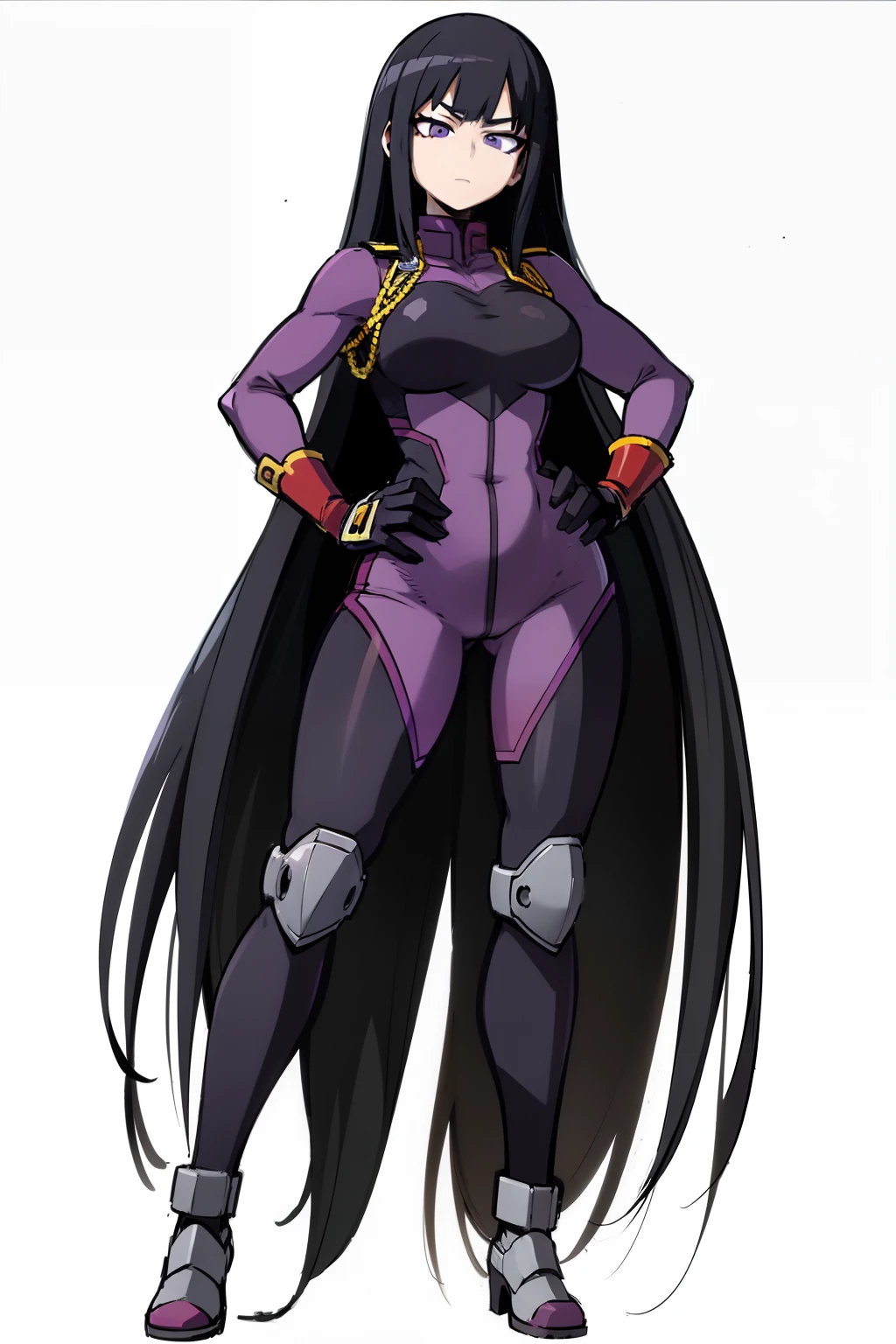 My Hero Academia Style, Anime Girl, Female, Trending on ArtStation Pixiv, (Full Body Shot: 0.5), Blackfire, Teen Titans, Wide Thighs, Medium breast, Wide Hips, Long Black Hair, Black Hair, Long Hair, Eyes Purple, NFSW, Underboob Sleeveless Black Top, Thong Under Pants, Black Mid Rise Pants, Baggy Pants, Black Booties, Booties, Fishnet Gloves, Exposed Belly, Exposed Navel, Abs, Smug, Perky Look, Perfect Hands, Perfect Anatomy, Super detailed,