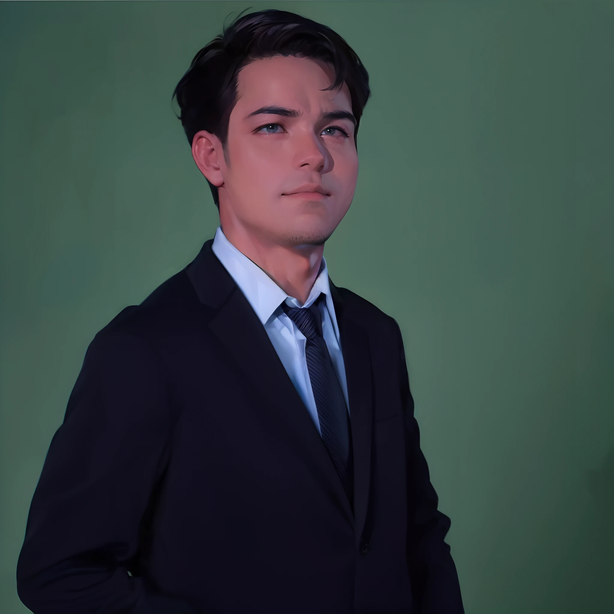 Alex's decision is represented by a close-up of his face, showing his determination and courage. The scene is illuminated by an intense light from a spotlight, while the technological artifact rests in the background, symbolizing his choice to leave it behind.