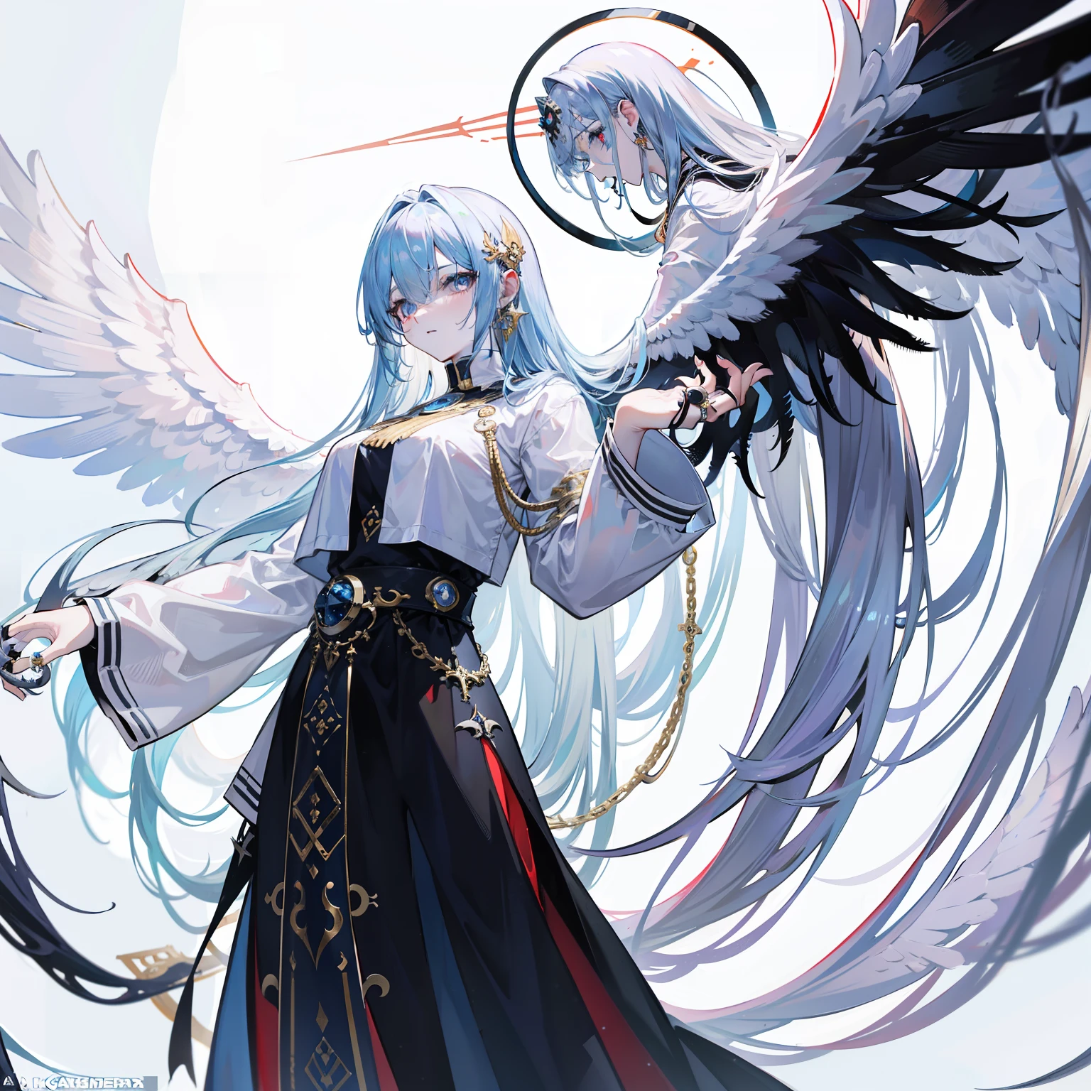 A holy-looking monster angel,His entire body consists of huge one-eyed,and a metal ring around a one-eyed eye,The rings are crawling with eyeballs,Long has many wings on white holy angels