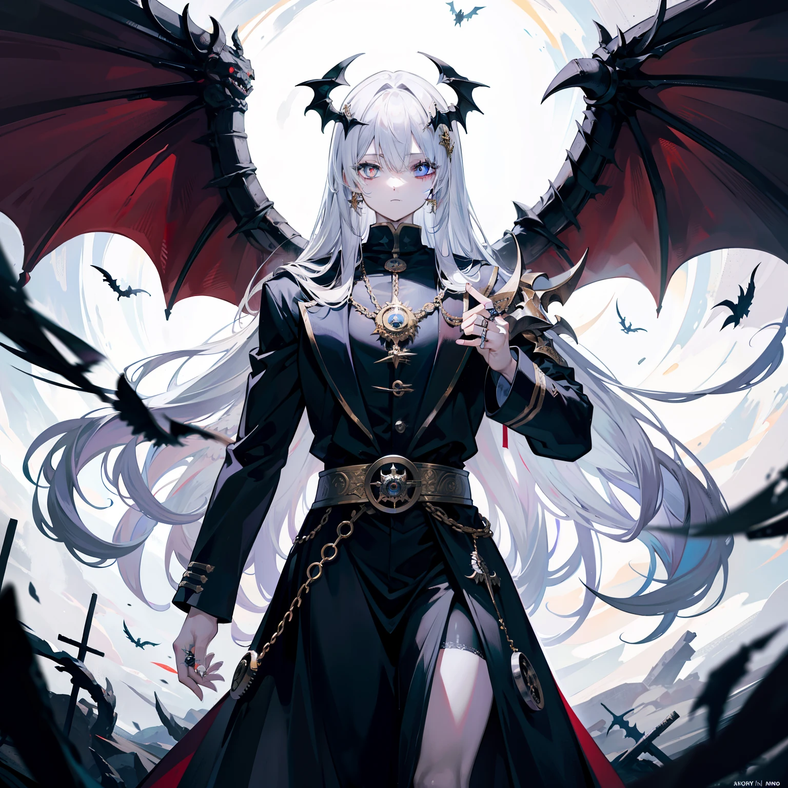 Looks holy looking monster angel，His entire body consists of a huge one-eyed eye，and metal rings around one-eyed eyes，The ring is crawling with eyeballs，Dragons have many wings on the white holy angel