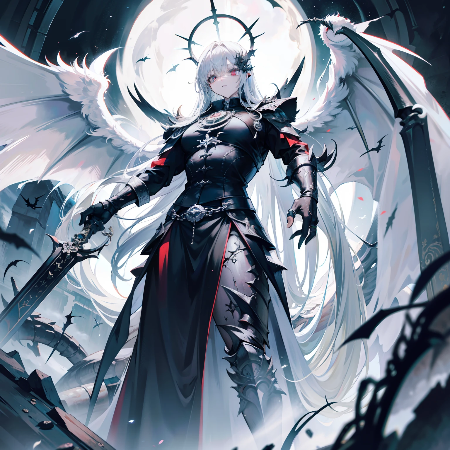 Looks holy looking monster angel,His entire body consists of a huge one-eyed eye,and metal rings around one-eyed eyes,The ring is crawling with eyeballs,Dragons have many wings on the white holy angel