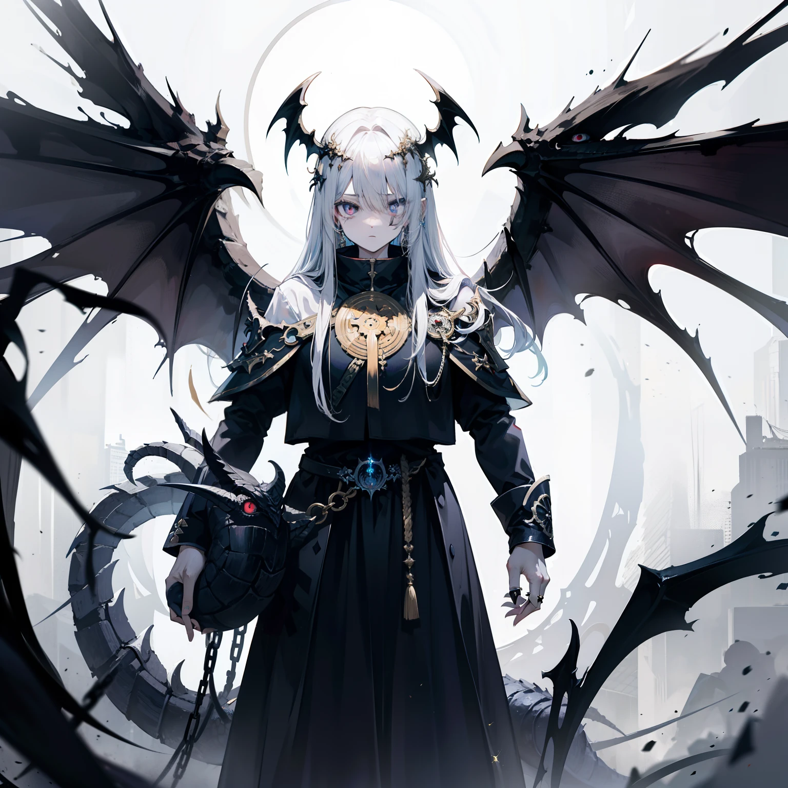 Looks holy looking monster angel,His entire body consists of a huge one-eyed eye,and metal rings around one-eyed eyes,The ring is crawling with eyeballs,Dragons have many wings on the white holy angel