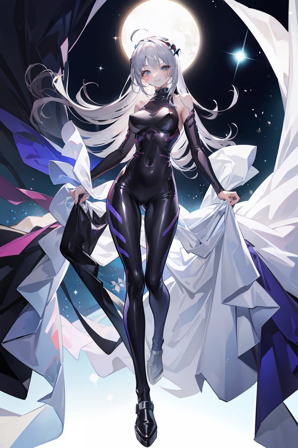 a smile silber hair Long full body suits seductiv succubus