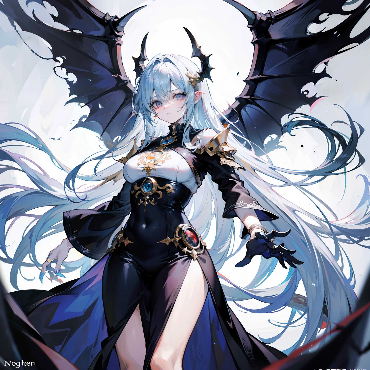 A monster angel who looks holy,His entire body consists of a huge one-eyed eye,and a metal ring around the one-eyed,The ring is crawling with eyeballs,Dragons have many wings on the white holy angel