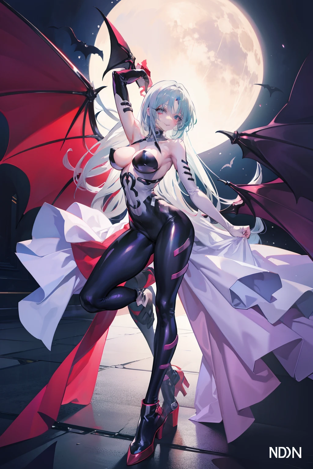 a smile silber hair Long full body suits seductiv Morrigan Aensland