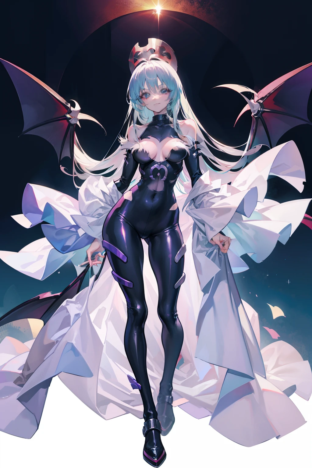 a smile　silber hair　Long　full body suits　seductiv　Morrigan Aensland