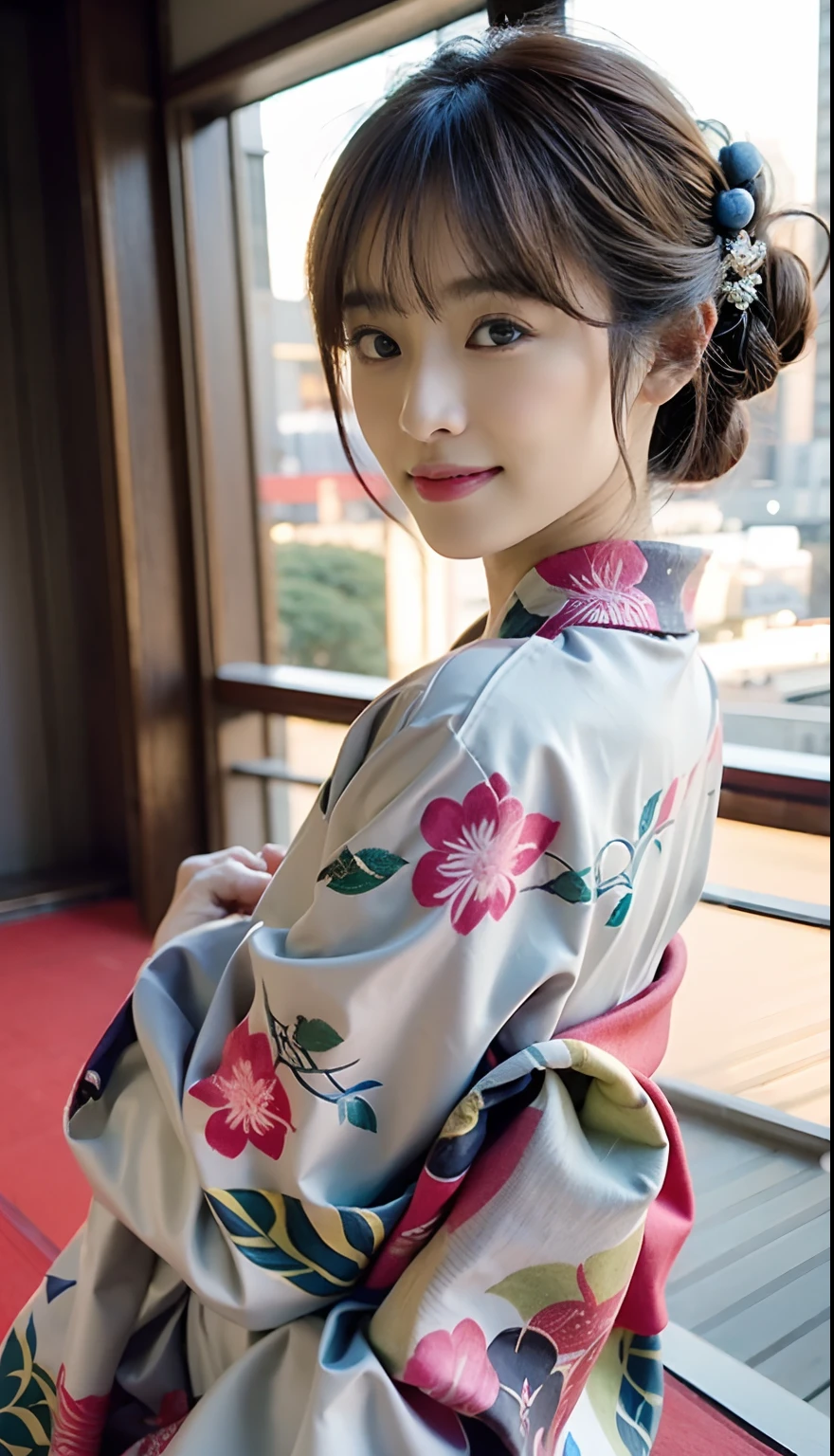 ((top-quality、32K、​masterpiece:1.3、foco nítido:1.3))、1girl in、Pretty Japan Girl、with round face、a 、Young Face、A daaired、Black eyes、Detailed eyes and iris、Highly detailed facial and skin texture、hairstyle on((Japan hair、Edo period hairstyles))、Beautiful Japan kimono、Background with((in the edo era、Japan Bridge、Edo Castle))、Girl's body type(Sensual body lines、Feminine body line、Colossal tits)