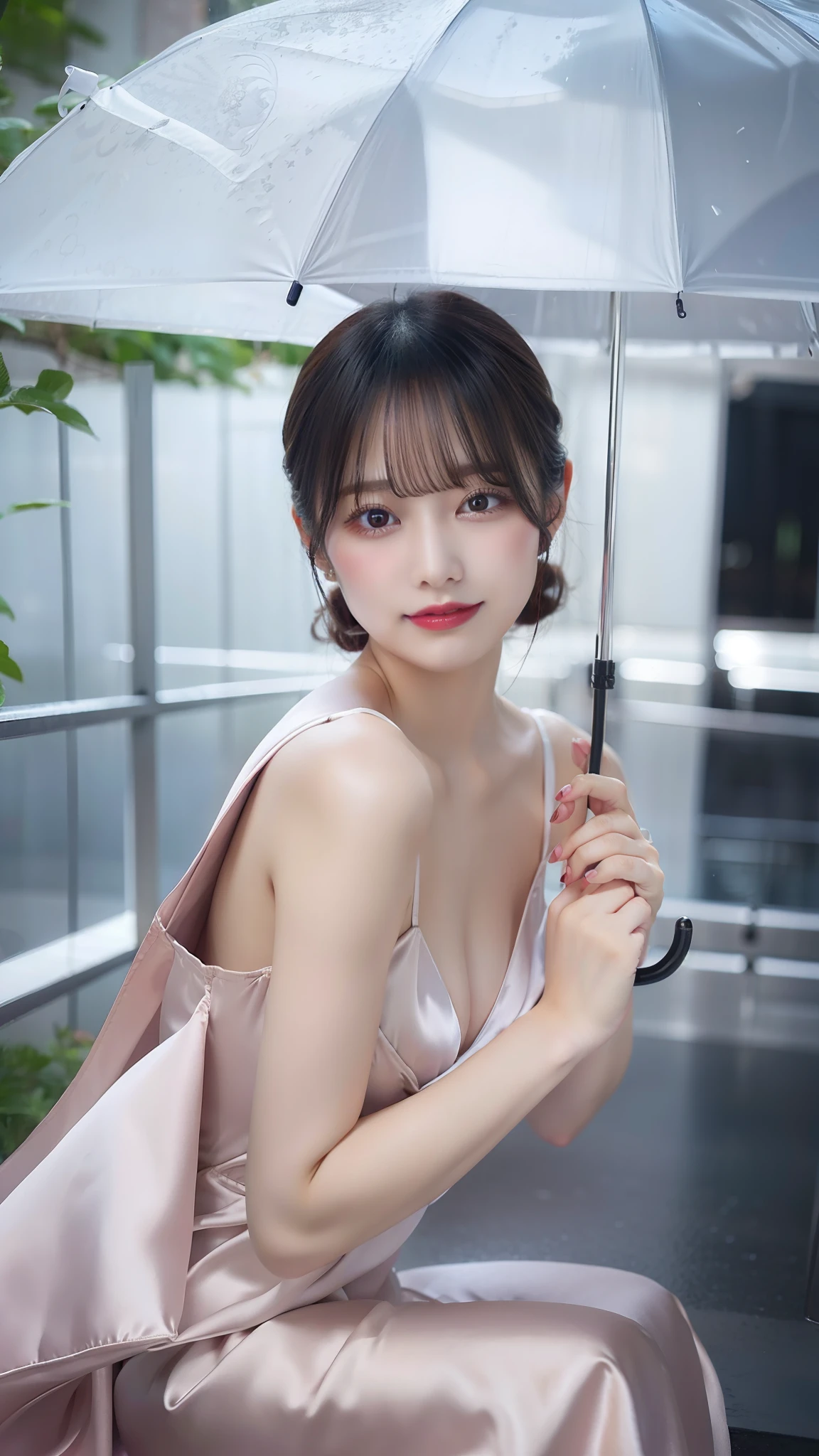 Satin dress、huge tit、umbrellas