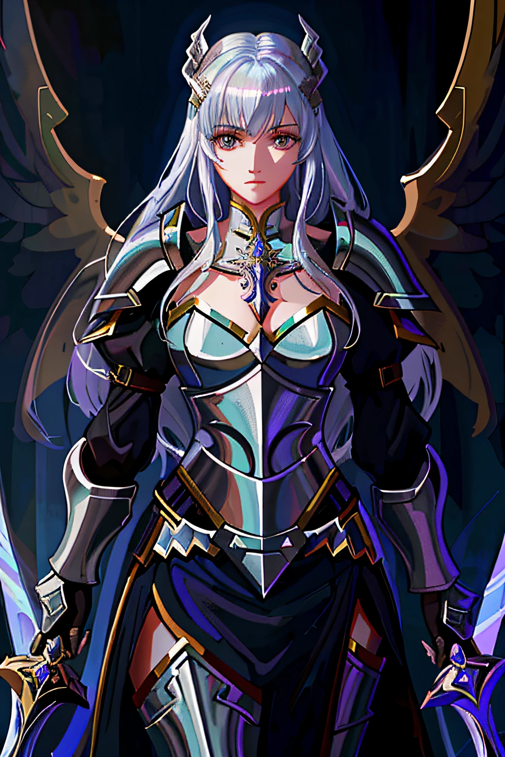 um close up de uma mulher de armadura segurando uma espada, menina do cavaleiro do anjo, Menina da armadura, portrait knights of zodiac girl, retrato cavaleiro feminino, valkyrie style character, gorgeous female paladin, knights of zodiac girl, Retrato do Paladino Feminino, cavaleiro feminino, Ashe, Mechanized Valkyrie girl, fantasia paladin mulher, arte de fantasia digital 2d detalhada, hero character art