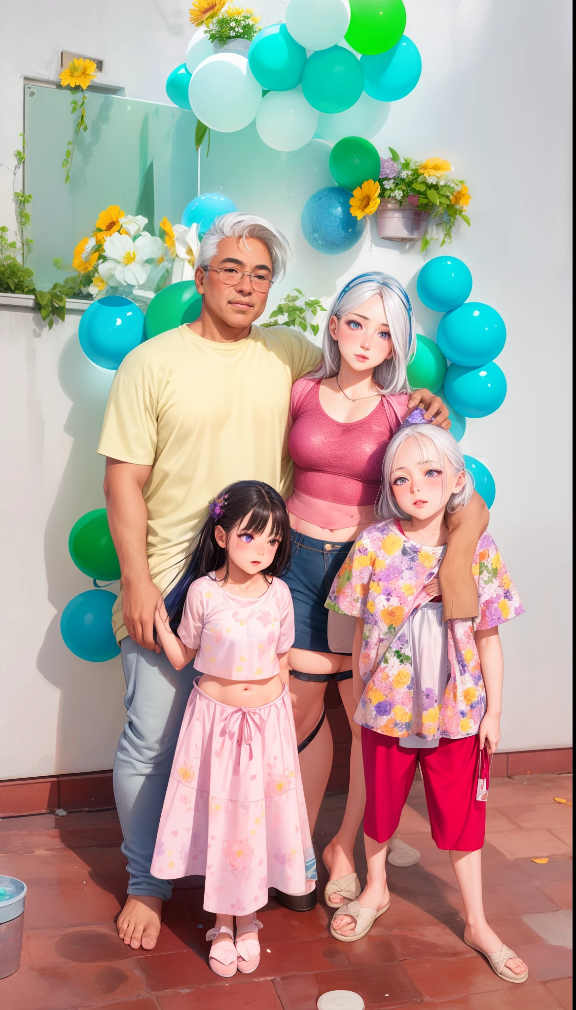 realistic, 1girl, white hair, purple eyes, glowing eyes, crop top, skirt, parted lips, blush, night, flowers, sun, sunlight,