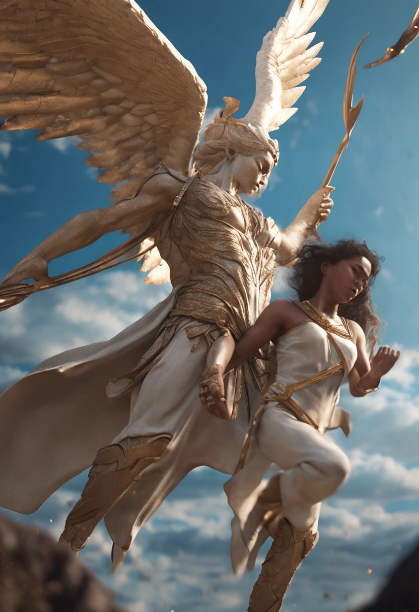 (professional 3d render:1.3) af (Realistic:1.3) The most beautiful artistic photo in the world,Featured angels falling from soft bright skies, ((Angels in heaven descend from heaven in a dynamic pose, Fantastic location, Majestic and cluttered environment)), Full body 8K unit rendering, action shot, skin pore, very dark lighting, heavy shading, A detailed, Detal Face, (vibration, Realistic photography, Realistic, Dramatic, darkly, foco nítido, 8K), ((((Use skins)))), (复杂:1.4), decadent, (highly detailed:1.4), digitial painting, rendering by octane, art stations, concept-art, Liso, foco nítido, illustration, From the germ of art, (loish:0.23), wlop ilya kuvshinov, e Greg Rutkowski e Alphonse Mucha Gracias, (global ilumination, studiolight, Light volume), lotr, fanciful, biz, Inteiroesbian body, ((Dark and ancient city background:1.3)),CGSesocieda,art stations