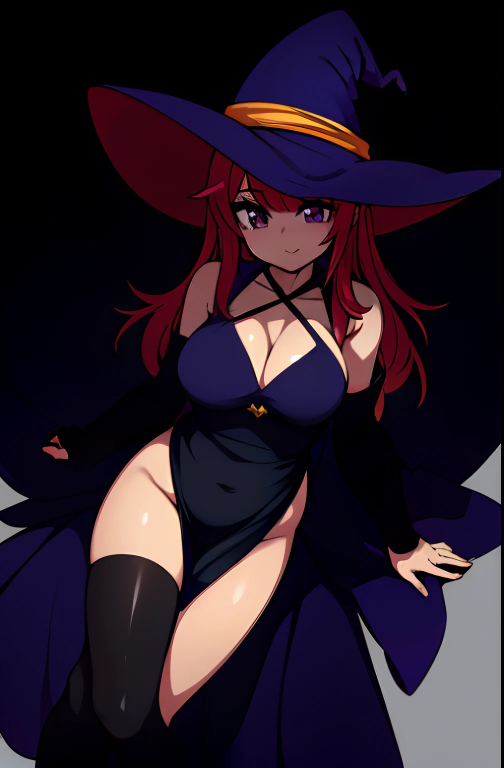 a cartoon image of a sexy witch with a star on her hat, flirty anime witch, thicc, mighty plump female sorceress, witch academia, marin kitagawa fanart, commission for high res, ayaka genshin impact, pretty sorceress, fullbody commission for, witch girl, large breasts, oc commission, zerochan, agawa ryo, atyle of agawa ryo, pelvic curtain, cameltoe, wide hips, lace under dress, revealing dress, cleavage, sheer dress, pubic tattoo on underbelly,