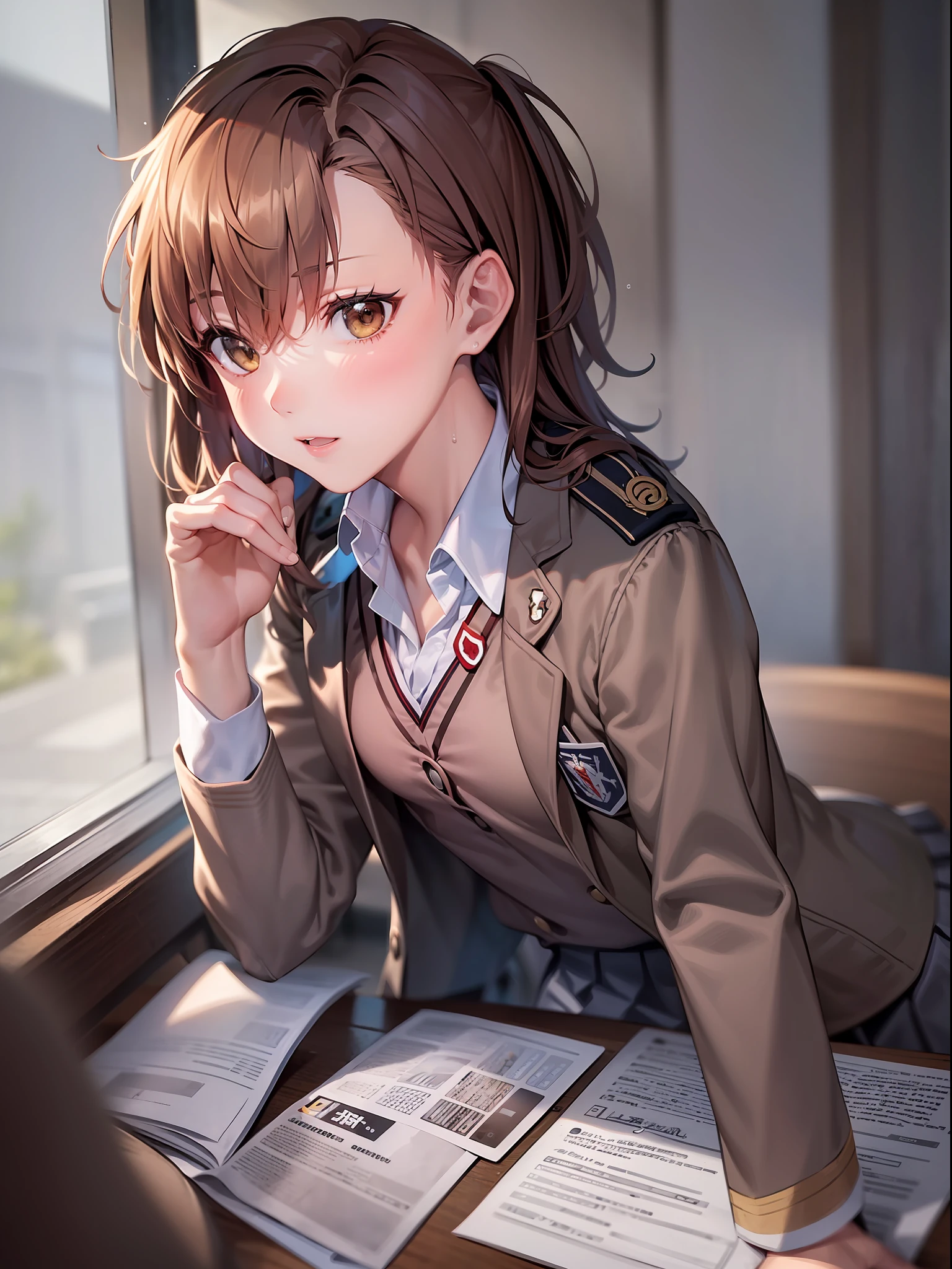 (((Mikoto Misaka))), (((JK uniform))), Drenched school uniform, The highest image quality, hightquality, high detailing, 超A high resolution, 8K, depth of fields, Cinematography, intricate detailes, Elaborate, meticulous, Magnificent, Maximum Detail, Extreme beauty