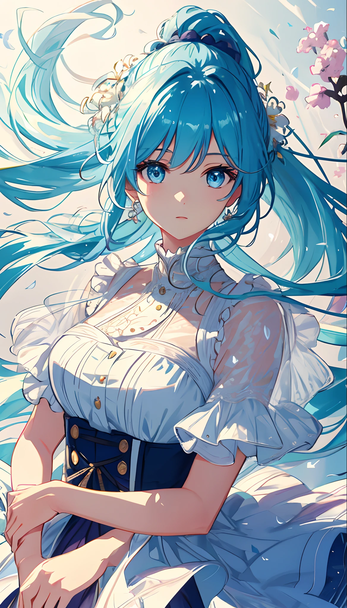 (masterpiece), (best quality), (ultra detailed),(disheveled hair),(illustration), (1girl), (Fashionable clothing), standing, Fashion model, looking at viewer, (interview), (simple background),beautiful detailed eyes, delicate beautiful face, Floating,(high saturation),(colorful splashes),colorful bubble,(shining), focus on face, ponytail, kamisato ayaka, light blue hair, bangs, hair ring, floating flowers, floating hairs, (shining), best lighting, best shadow,