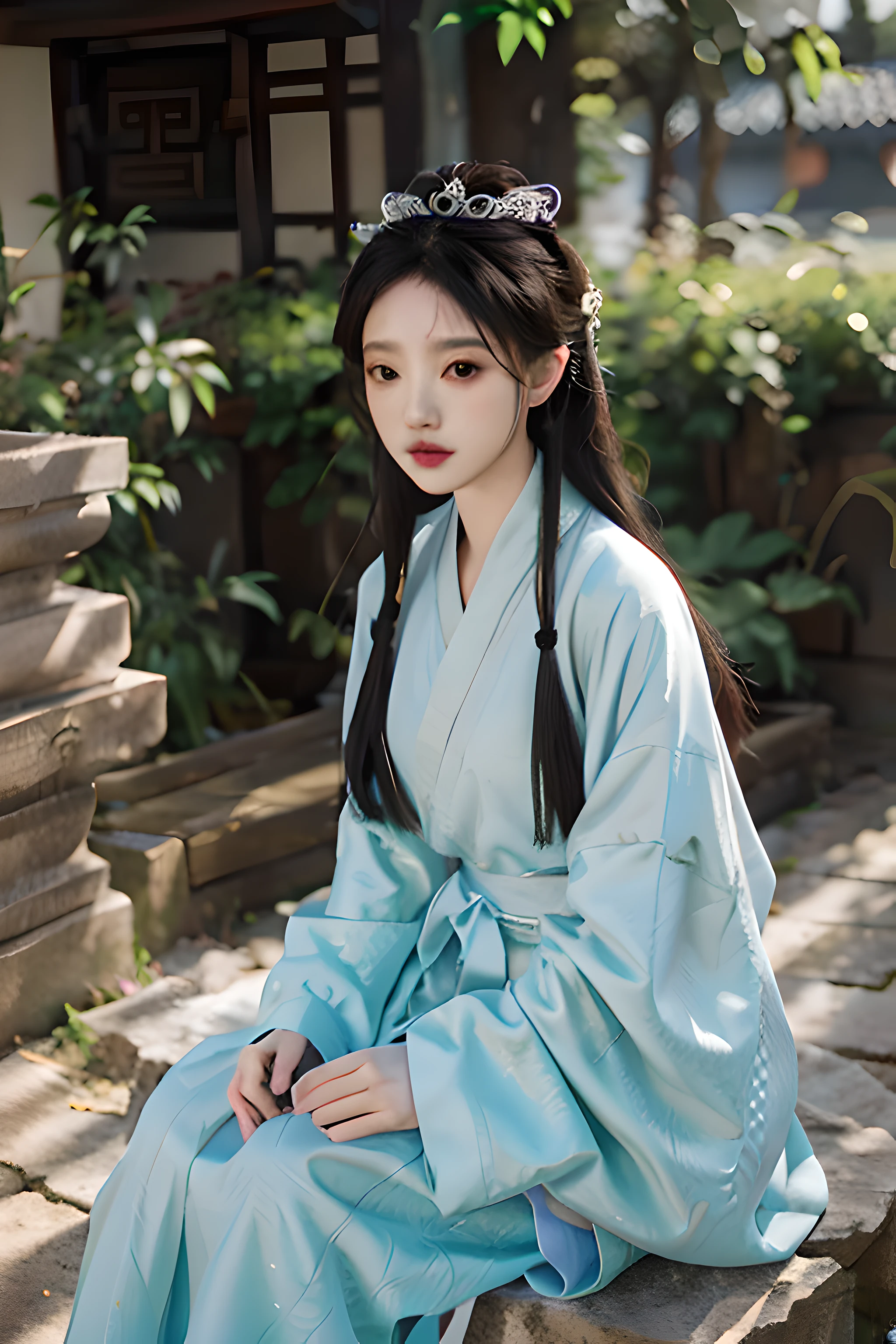 1girl, solo, hair over shoulder,hanfu,ming style,upper bady, tiara, licking lips, Verism, Realism, chiaroscuro, cinematic lighting, ray tracing, symmetry, from above, lens flare, UHD, masterpiece, anatomically correct, ccurate, super detail, high details, high quality, best quality, 8k, textured skin,
