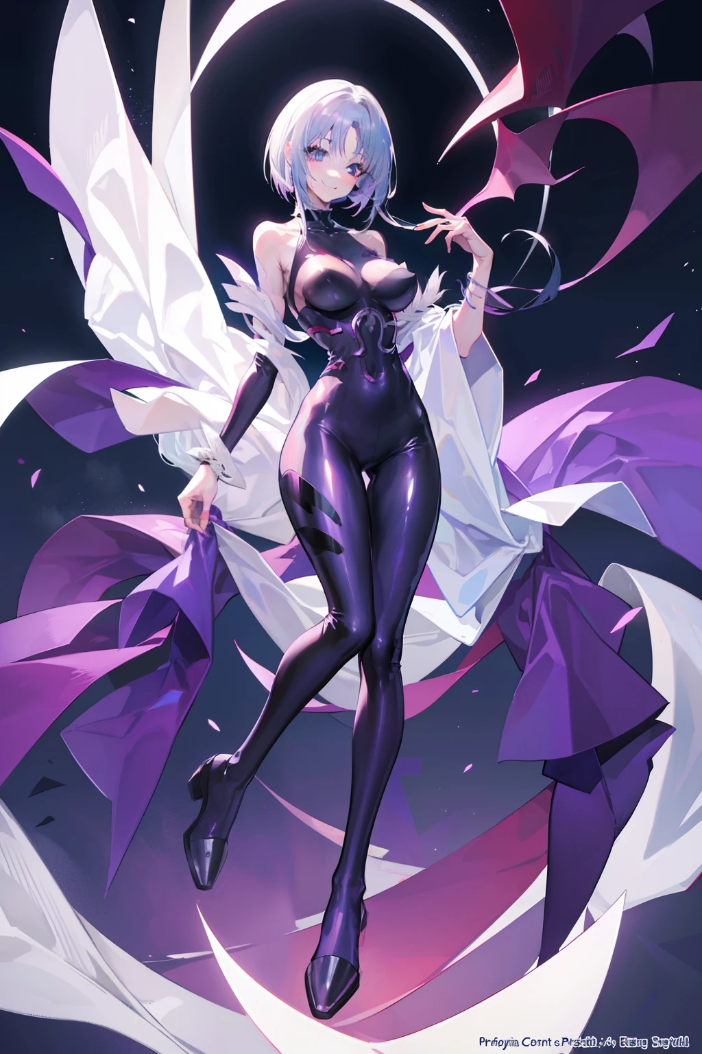 a smile silber hair Long full body suits Purple stockings seductiv Morrigan Aensland