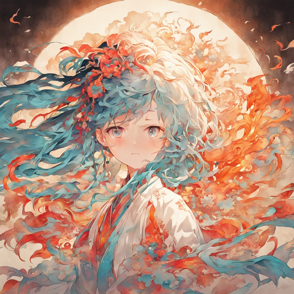 (White background:1.4),(Silhouette of a girl's head, Eyes closed, colorfull long hair, Oriental elements),(Chinese illustration:1.3,paper art:1.3, Quilted paper art:1.2),( reasonable design, Clear lines, High sharpness,Best quality, Very detailed, Masterpiece, movie light effect, 4K ), (subtle yin yang elements)