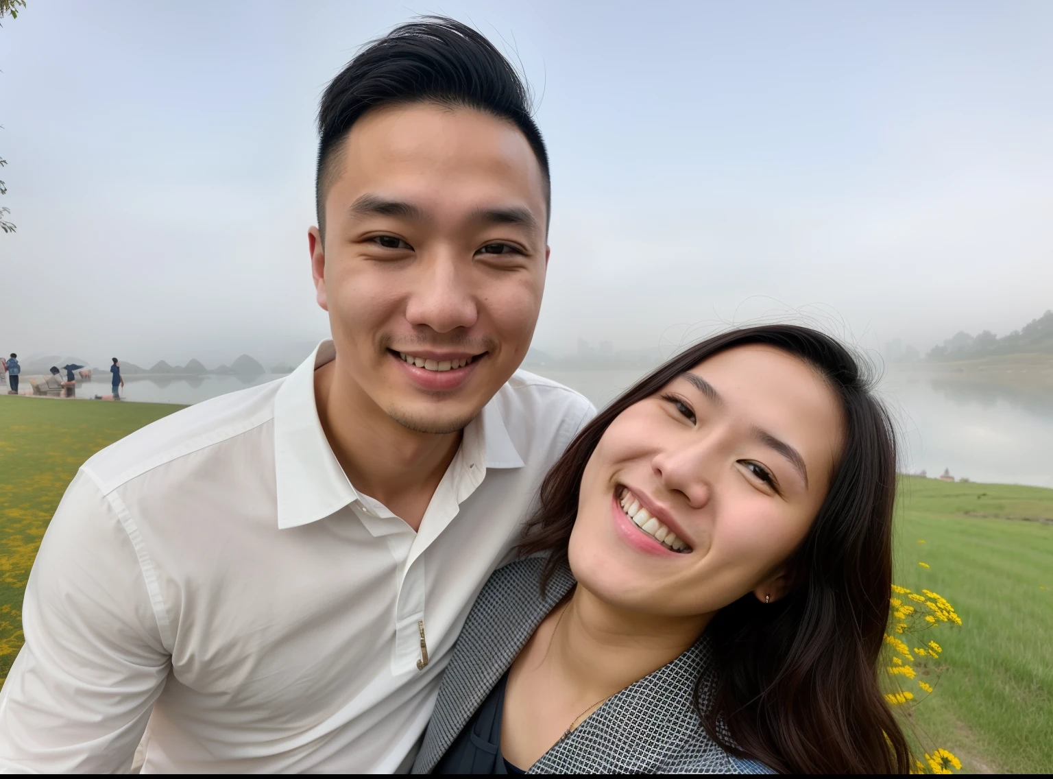 there is a man and woman that are smiling together, tyler edlin and natasha tan, ruan jia and brom, happy couple, jordan grimmer and natasha tan, ruan jia and fenghua zhong, smiling couple, couple portrait, ruan jia and mandy jurgens, couples portrait, photo taken in 2 0 2 0