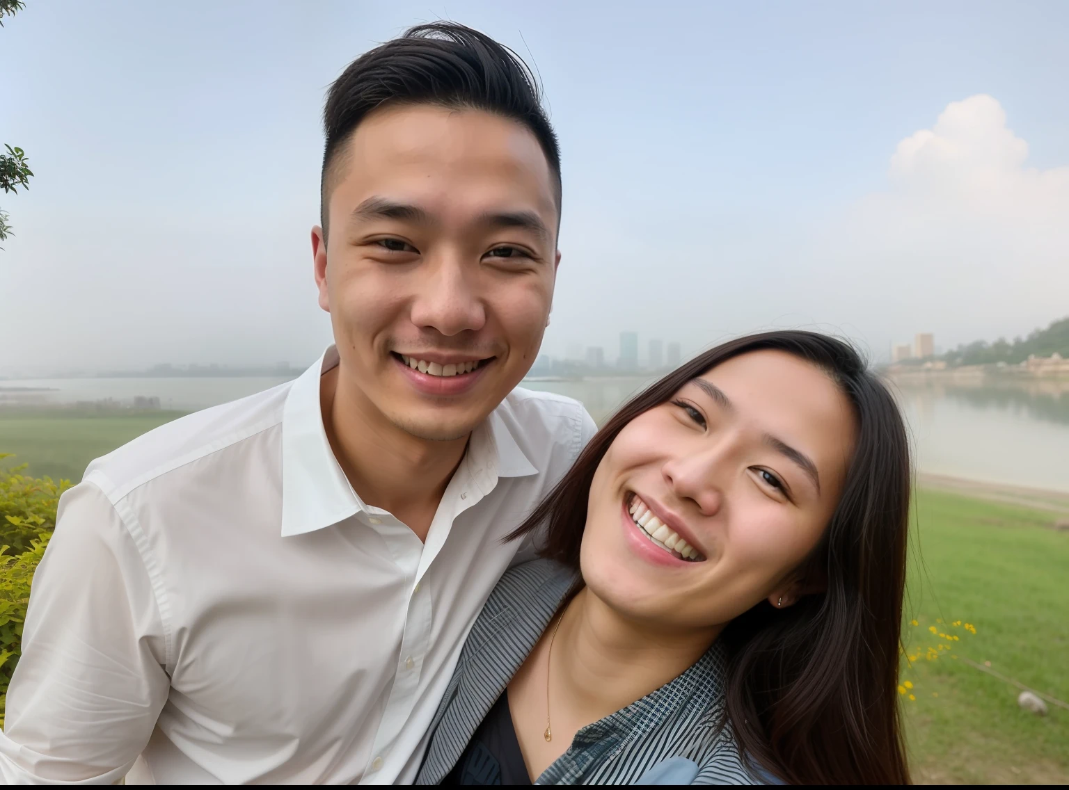 there is a man and woman that are smiling together, tyler edlin and natasha tan, ruan jia and brom, happy couple, jordan grimmer and natasha tan, ruan jia and fenghua zhong, smiling couple, couple portrait, ruan jia and mandy jurgens, couples portrait, photo taken in 2 0 2 0