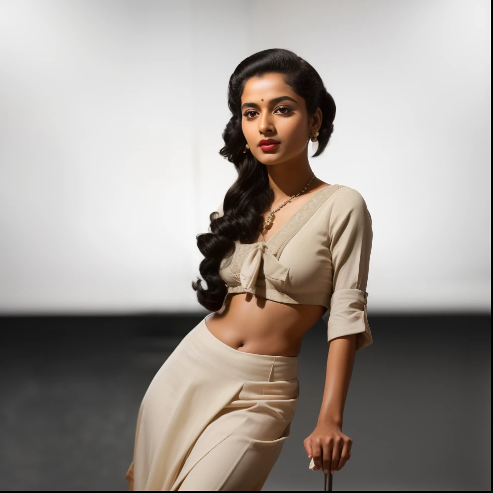 full body portrait of indian female model  (styled in a 1940's, Sailor Dress, highly detailed:1.3), (highly detailed face:1.8), (1940's Pompadour Hairstyle:1.3),  (slim body, small breasts, small hips:1.5), (leaning back on the bar:1.5), (background inside a dark, old, 1940's big-band bar:1.4), (soft studio lighting, volumetric shadows), JCH Street Pan, ISO 100