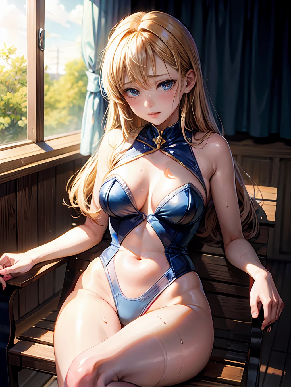 sailormoon、embarrassed from、sit down and open legs、opens legs、full of sweat、Wearing sweat、