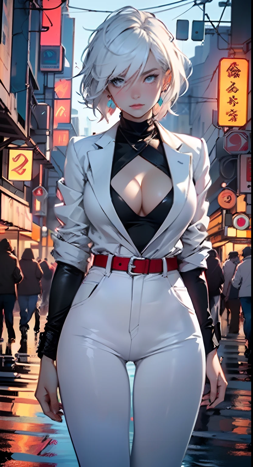 cute albino girl,(((1girl))),((albino girl with extremely cute and beautiful white hair)),
(small breasts:1.4),(((white hair:1.35,colored inner hair,ear breathing,small hair,tomboy haircut))),((heterochromia:1.5,eye1 white,eye2 aqua,perfect eyes,upturned eyes:1.3,beautiful detailed eyes,finely detailed beautiful eyes:1,big highlight on eyes:1.2,slanted eyes)),((fat)),(((pale skin,lustrous skin:1.5,bright skin: 1.5,skin tanned,shiny skin,very shiny skin,shiny body,plastic glitter skin,exaggerated shiny skin,illuminated skin,wet legs))),(spider lower abdomen,narrow waist,wide hip,athletic body,inflated legs,delicate detailed fingers,detailed body,detailed arms,human hands,(detailed face)),
cute,slutty,seductive,erotic,(((nsfw))),
(((wearing white formal blazer,white pants,))),(((huge cleavage))),((wet clothes,detailed outfit,detailed clothes)),
(dynamic pose:1.0),solo focus,embarrassed,(centered,scale to fit dimensions,Rule of thirds),
((((cyberpunk city by the ocean,neon signs,puddles)))),stormy sky,threatening sky,dark clouds,((synthwave background theme,detailed background : 1.25)),((((night,nice lighting decorations,detailed architecture)))),
(best quality,high resolution,sharp focus,ultra detailed,extremely detailed,extremely high quality artwork,(realistic,photorealistic:1.37),8k_wallpaper,(extremely detailed CG 8k),(very fine 8K CG),((hyper super ultra detailed perfect piece)),flawless,(((masterpiece))),illustration,vibrant colors,(intricate),High contrast,Selective lighting,Double exposure,HDR (High Dynamic Range),Post-processing,Background blur,colors,(intricate),High contrast,Selective lighting,Double exposure,HDR (High Dynamic Range),Post-processing,Background blur,