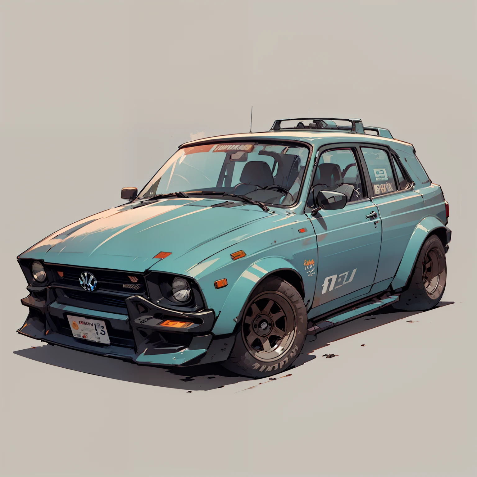 carro Volkswagen  Golf ALL Black, com prancha de surf no topo, Highly detailed illustration.", Vehicle illustration, Cartoon style illustration, estilo dos desenhos animados, hd illustration, Ultra-detailed illustration, vector illustration, Hiper real altamente detalhado, Highly detailed illustration, High detail illustration, Retro illustration, Caricatura altamente detalhada, Artistic illustration, Arte vetorial altamente detalhada, a beautiful artwork illustration