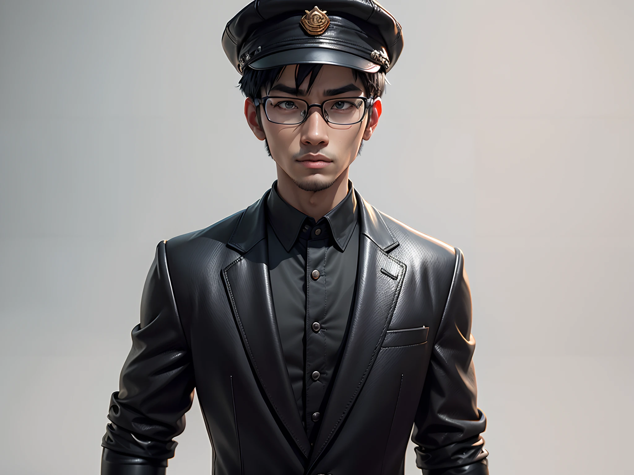 Young man with oriental face in leather hat, tiger, oriental face in formal suit, short black hair, silver glasses, digital painting, 3D character design by Mark Clairedon and Pixar and Hayao Miyazaki and Akira Toriyama, the illustration is a high-definition illustration in 4K resolution with very detailed facial features and cartoon-style visuals.