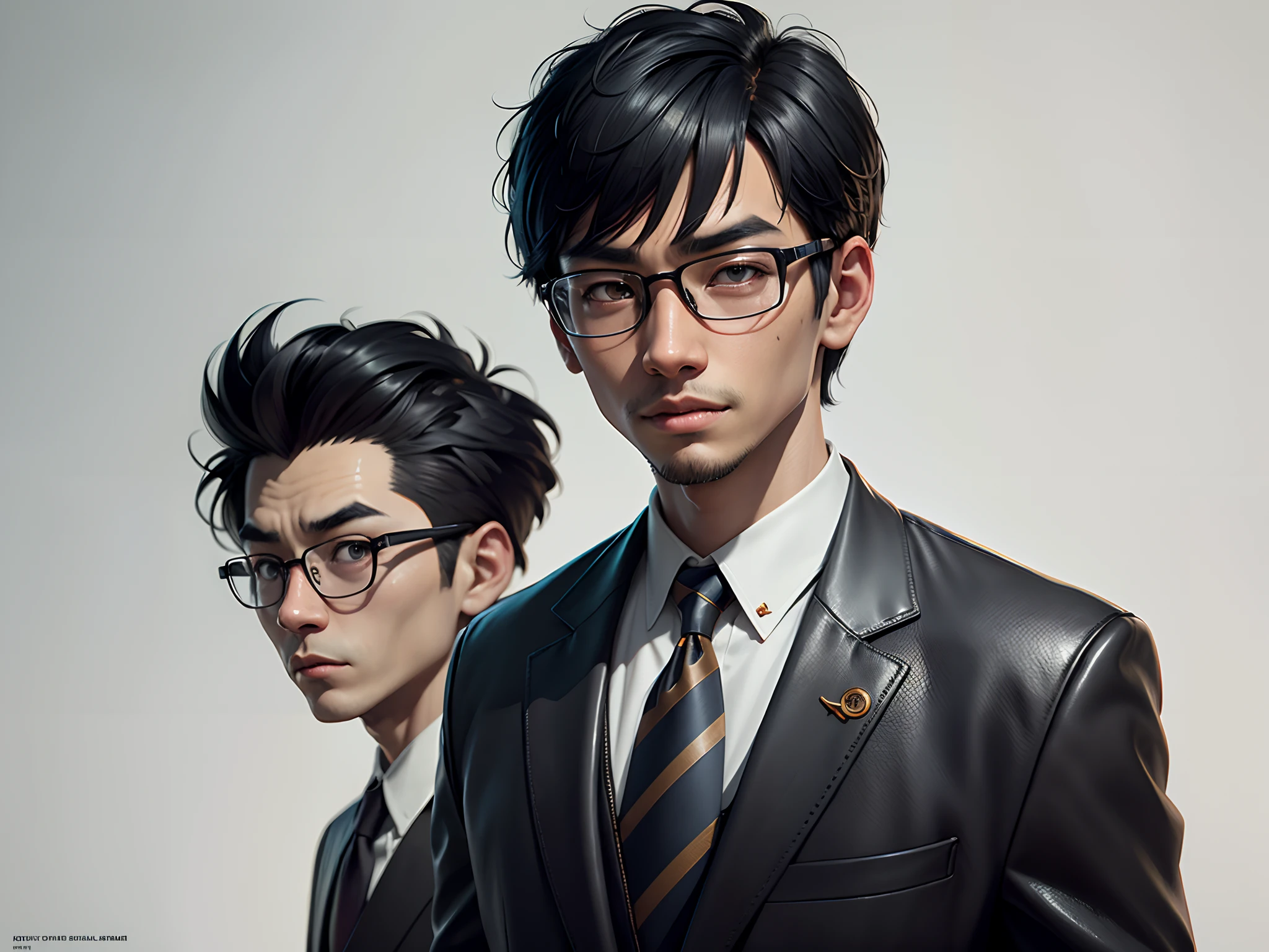 Young man with oriental face in leather hat, tiger, oriental face in formal suit, short black hair, silver glasses, digital painting, 3D character design by Mark Clairedon and Pixar and Hayao Miyazaki and Akira Toriyama, the illustration is a high-definition illustration in 4K resolution with very detailed facial features and cartoon-style visuals.