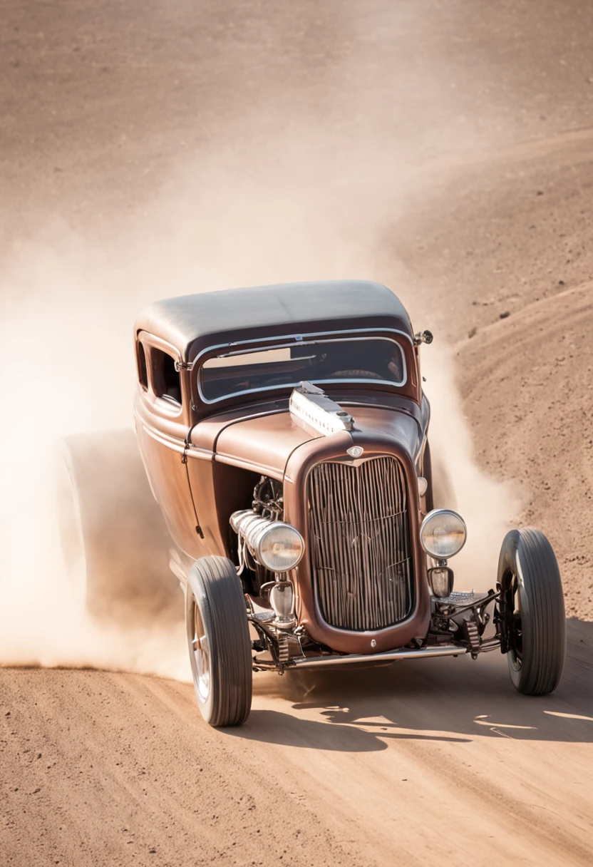 ultra futuristic areodinamic hot rod race in the old west, dusty,...