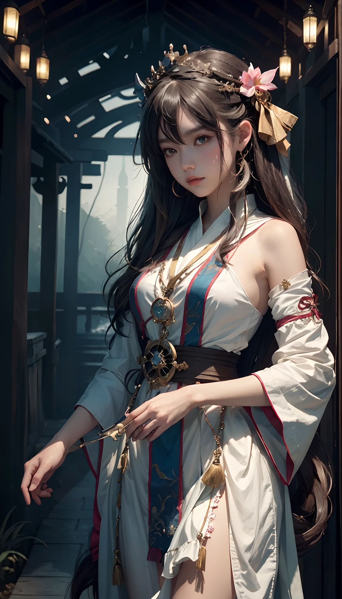 (1girl:1.3),solo,__body-parts__,
official art, unity 8k wallpaper, ultra detailed, beautiful and aesthetic, beautiful, masterpiece, best quality,Fantastical Atmosphere, Calming Palette, Tranquil Mood, Soft Shading,
Miko priestess, charm spell, talisman familiar, shrine maiden duties,