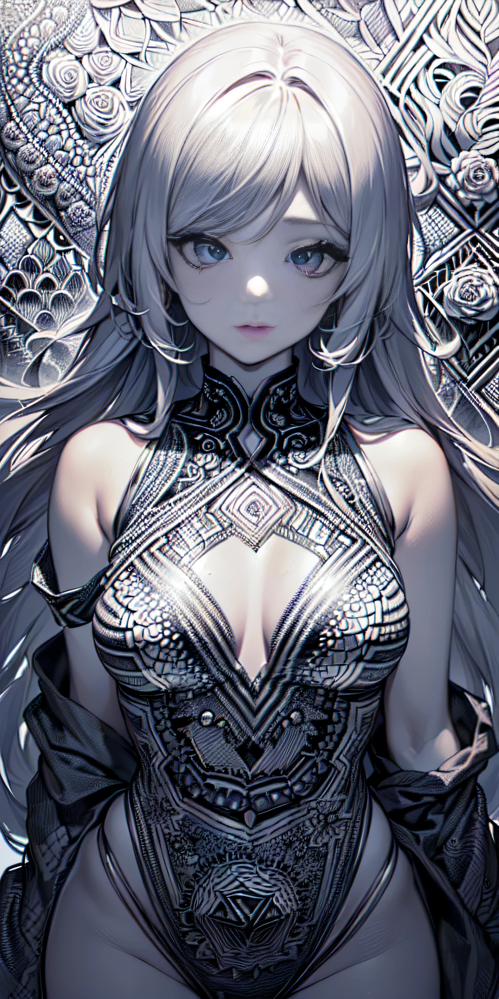 ((absurdos, highres, ultra detailed, (fondo ultra detallado, fondo detallado), extremadamente detallado, 1girl, ramo de flores, (zentangle:1.2), (Geometrical:1.2)))