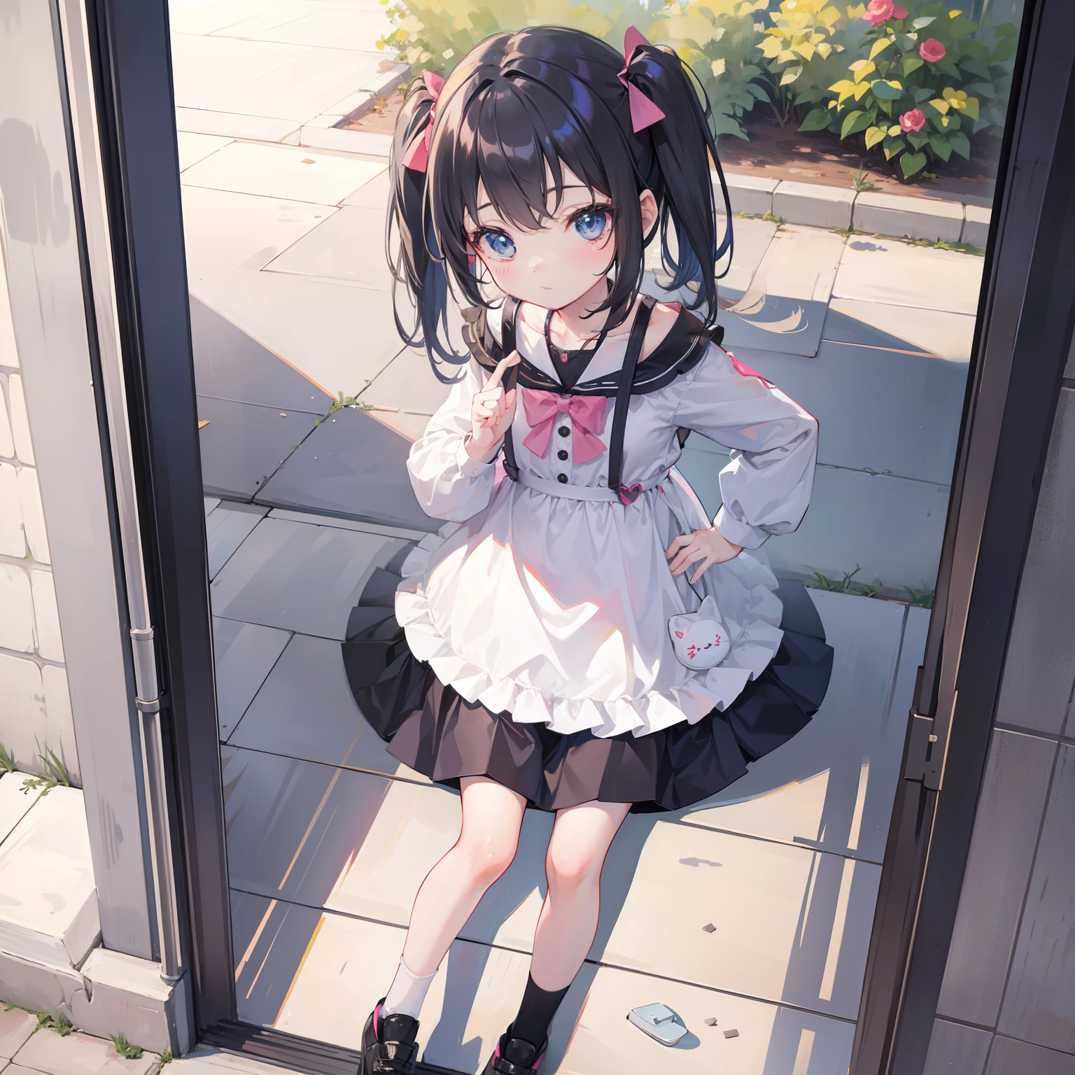 masterpiece, Highest quality, Very detailed, High resolution, An expensive solution, High resolution, 4K, 8K, ユニティ 8K 壁紙, Very detailed CG, masterpiece, Realistic, 2D, 3d, Beautiful details, depth, Fine texture, Super quality: 1.3, Fully focused, Crispy.skin, .he, Very cute anime girl about 3 years old, Expensive silver short hair, Girl about 3 years old, alone, pretty blue dress, expensive, blush, Mole, Part your lips, hair ornaments, heart, Purple eyes、Hold a condom in your mouth、A defiant smile、Lifting her skirt, a dark alley、Sit on the air conditioner's outdoor unit