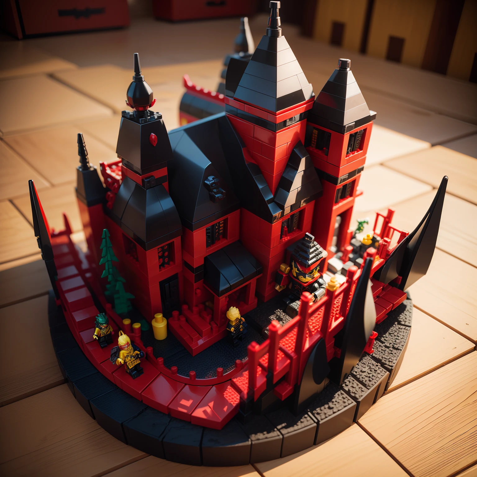 A LEGO set, a LEGO Ninjago set, a LEGO Ninjago dragon set, hyperrealistic Lego, coolest Lego set ever, complete set of Lego, Lego Ninjago red and black dragon, masterpiece, taken with a digital SLR camera, super high definition, hyper realistic