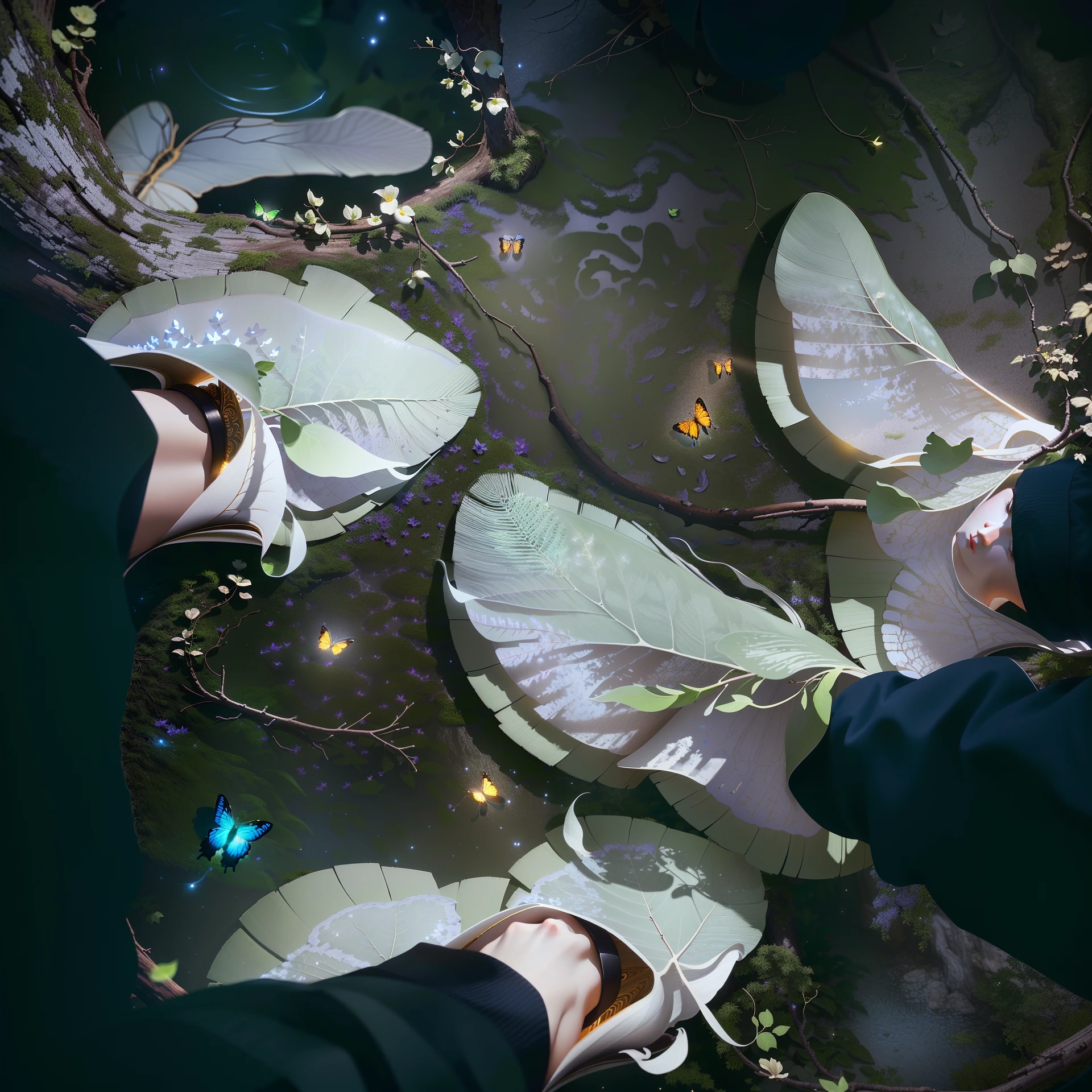 A masterpiece, the best quality, stunning reflections, the best reflections ever. (very detailed CG unity 8k wallpapers), (best quality), (best illustrations), (best shadows), forest theme with natural elements. Tall trees, quiet streams, small glowing mushrooms surrounded by delicate leaves and branches, with fireflies and glowing particle effects,, (natural elements), (jungle theme), (leaves), (twigs), (fireflies), butterflies, (delicate leaves), (glow), (particle effects). , Isometric 3D, Octane Rendering, Ray Traced, Super Detailed