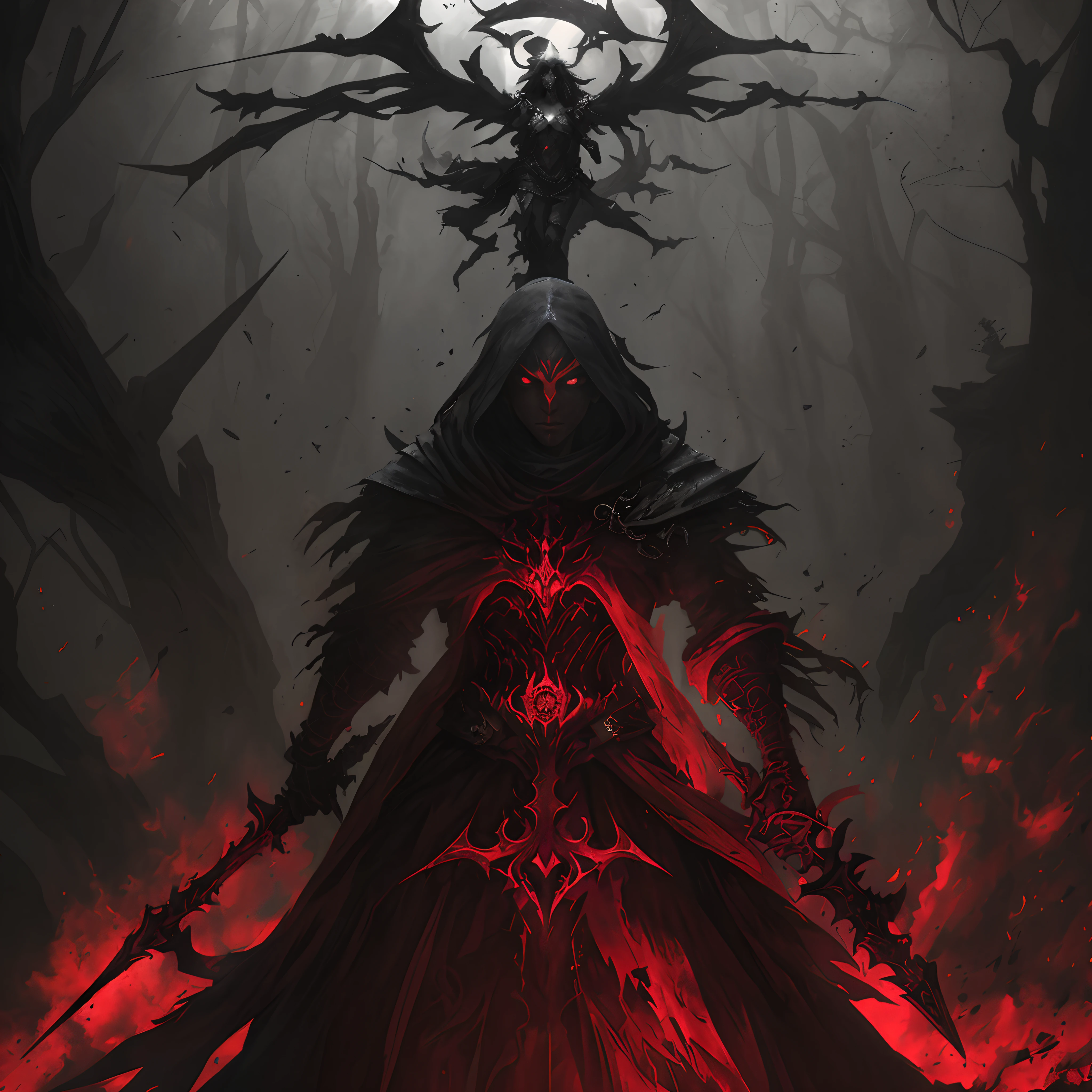 elfic human face with red eyes