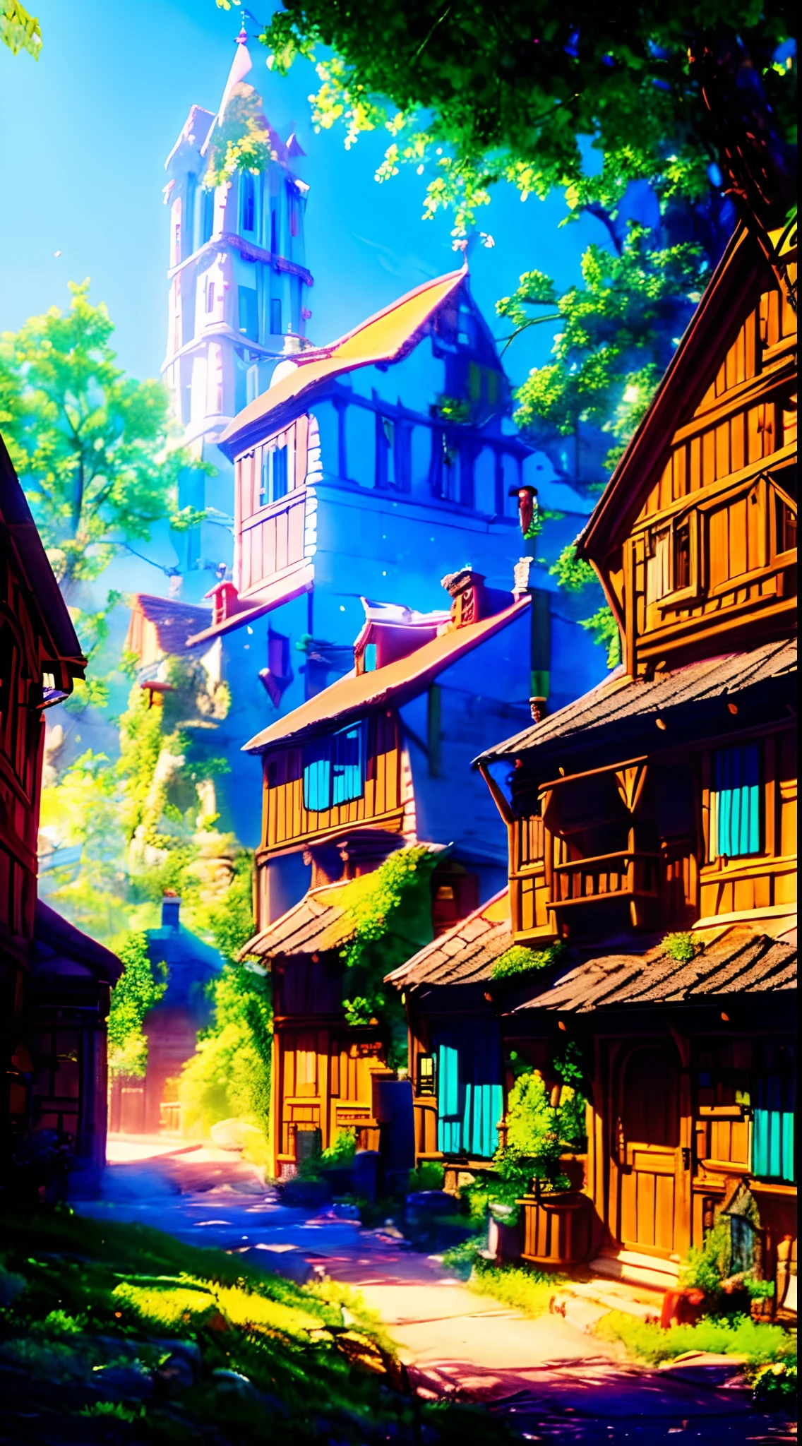 A  classic village with Ray tracing grafis 4k resolution smooth shadow and lightning from the sun