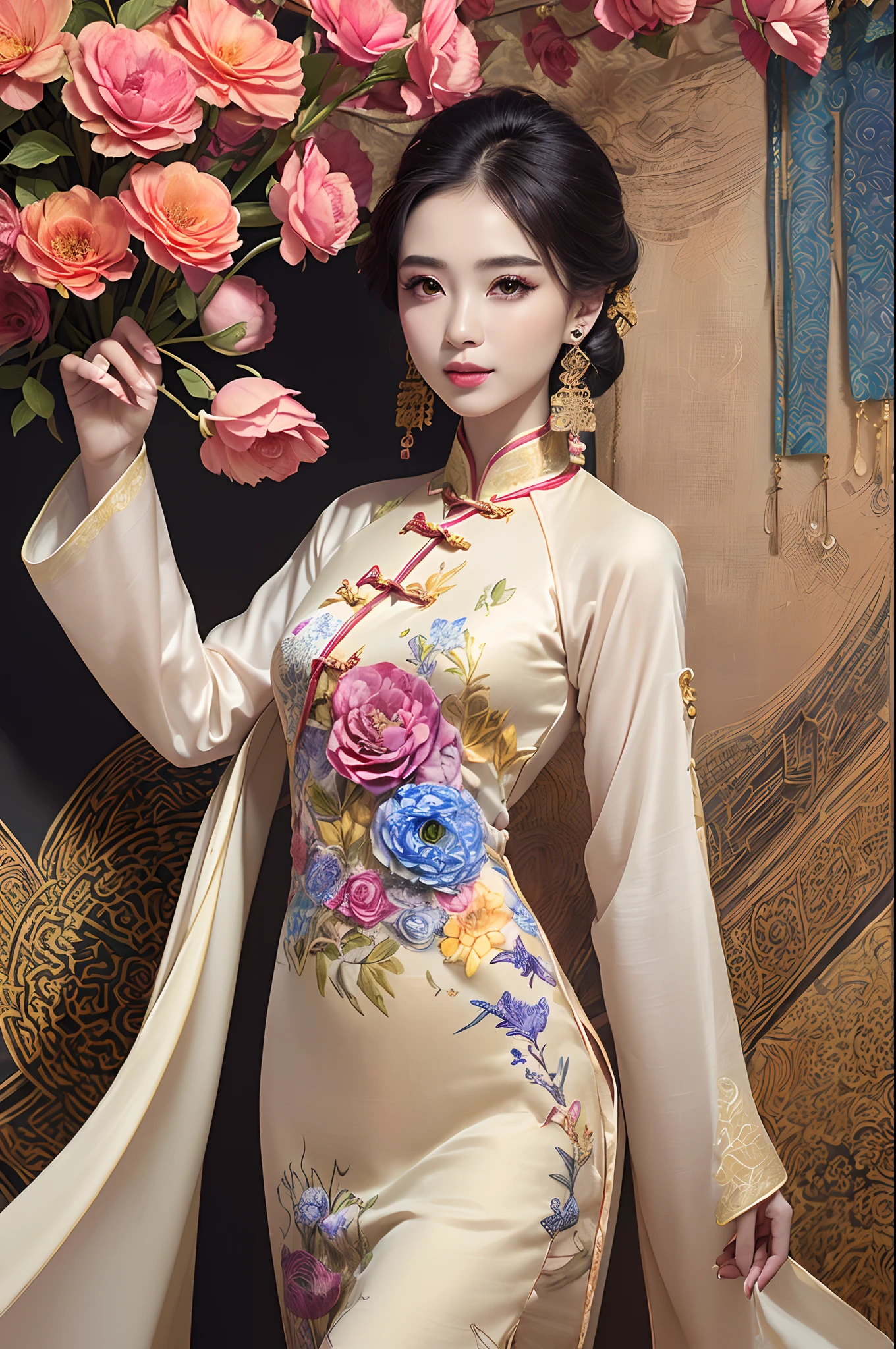 Mature Woman、((Gray Hair))、(((Two-tone hair)))、(((Detailed design)))、(White Chinese dress with embroidered white tiger)、((A wall with a white tiger painted on it))、Slender women、Cute Woman、 8K Ultra HD,Detailed face、Delicate texture, Long Hair、(((Blunt bangs)))、(Thigh-length stockings)、mini skirt、Chinese atmosphere、((Delicate photo)),(Girl Astepeace RAW Photo Details:1.25), (highest quality:1.6), (超A high resolution:1.5), (Realistic:1.75), 8K resolution, Canon EOS R5, 50mm, Absurd, Very detailed,Cinema Lighting、nsfw