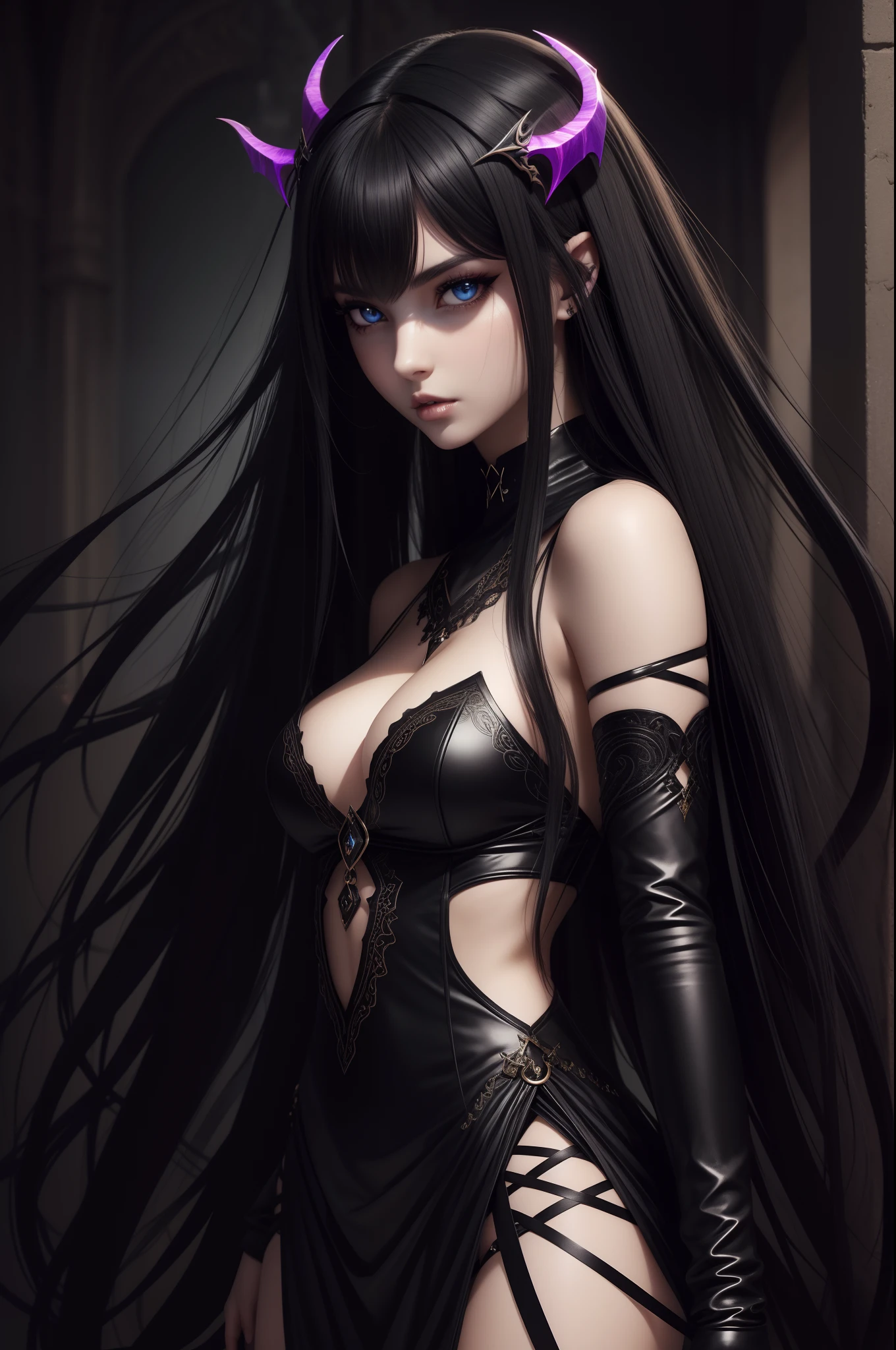 succubi,femele,whaite hair,black-clad,Beautiful face,Beautiful eyes,Black eyes,s girl,Full body like