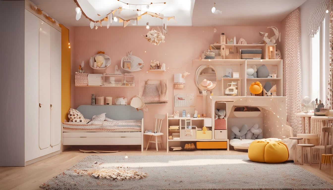 interesting,Formal corner,scandinavian style,childs room,decor wall,woven,Wooden,plushies,Peculiar decoration,intriguing patterns,Soft color grading,Bright décor,IKEA,downy,warmly lit,shenzhen,in the afternoon,cheerfulness,boyish sense,modern day,4K
