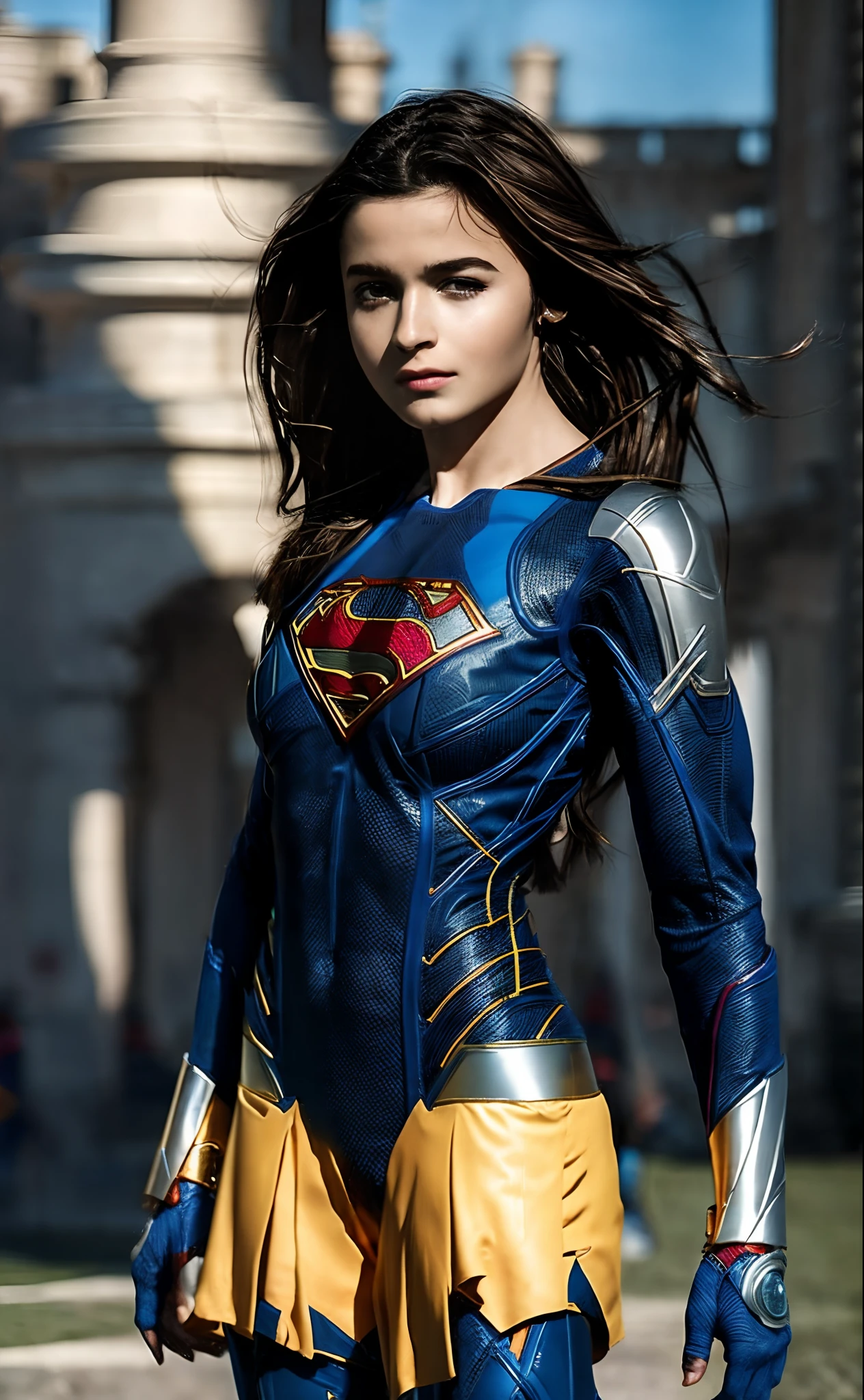 half-length,1girl,(Perfect figure,be tall and slim),solo,standing,(outdoor:1),sky,Focus on the face,Beautiful face,Detailed delicate young face,supergirl, (Super girl suit:1.5),Jumpsuit,(huge breasts,Big tits,Big breasts:1.3),thigh gap,camel toe
realistic style,vivid picture,masterpiece, (best quality:1.2),ultra-detailed,realistic,High definition,High quality,Cinematic Light,Ray tracing,ultra high res,UHD,(photorealistic:1.5),intricate details,detailed texture,finely detailed,High quality shadow