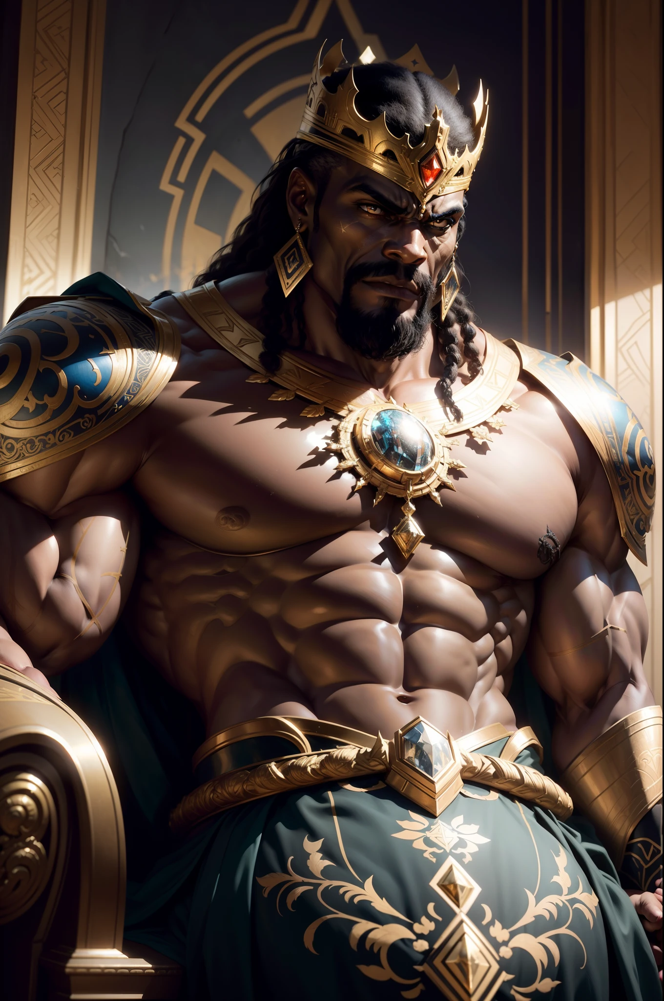Dark-skinned muscular male emperor
