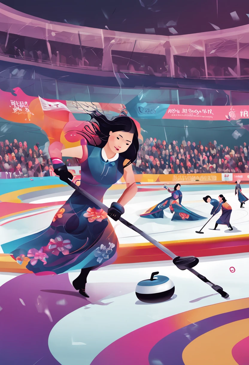 Japanese women's Olympic curling athletes are sweeping their computers as they slide them across the rink. Surrealism