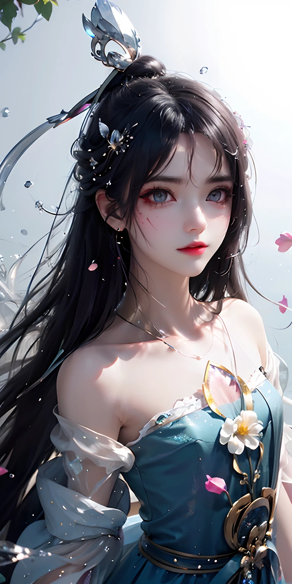(Pink fashion T-Camisa,:1.9),(Colorful hair:1.8),(Rainbow all colors:1.8),((((Vertical painting:1.6))),(painterly:1.6),front side,comic,illustration,painterly,with big eyes,Crystal clear,(Iridescent gradient high ponytail:1.7),elaborate makeup,closed Mouth,(Small fresh:1.5),long lashes,White shoulder T- Camisa,, White Shoulder Shirt,looking at the viewers,watery big eyes,(rainbow color Hair:1.6), Color Splash, (solo:1.8), Color Splash, Color explosion, Color Splash, Color explosion, Thick lacquer style,Messy lines,((Shiny,)) ,(colorful,,), Thick Paint Style, (Splash) (Color Splash), Vertical Painting, upper body, Paint Splash, Acrylic Pigment, Gradient, Paint, Highest Image Quality, the highest picture quality, Masterpiece, Solo, depth offield, Face Paint, colorful clothes, (elegence: 1.2), Ornate, long haired, aeolian, (elegence: 1.3), (petaled: 1.4),(((master masterpiece))),(((the best quality t))),((ultra Detailed)),(illustartion),(Dynamic Angle),((floating)),(painti),((Loose hair)),(solo),(1girl) , (( (Detailed anima face))),((Beautiful detailed face)),collars,Shoulders exposed,White Hair,((colourfel hair)),((streaked hair)),Beautiful detailed eyes,(Gradient eyes),(( (color eyes))),(((colorfully background))),(((high satur))),(((Surrounded by colorful splashes))),(Hanfu)